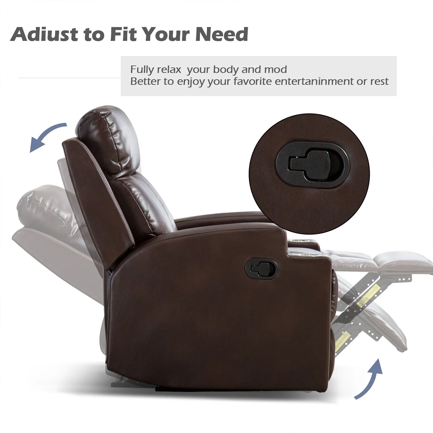 Manual Recliner Massage and Heating Chair Sofa with 2 Cup Holders Breathable Fabric