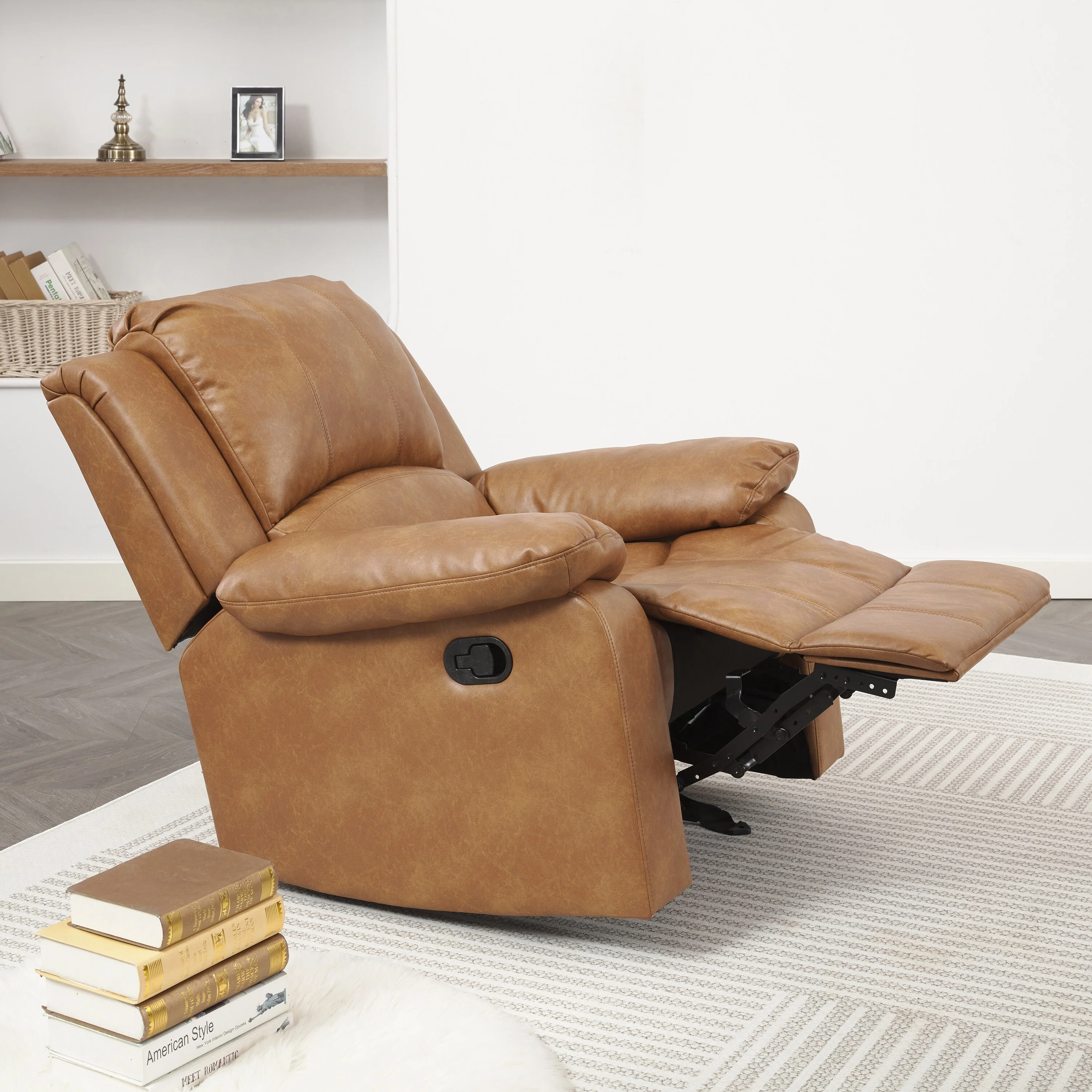 Leather Gel Glider Recliner with Sturdy Wood Frame  Heavy Duty Steel Mechanism