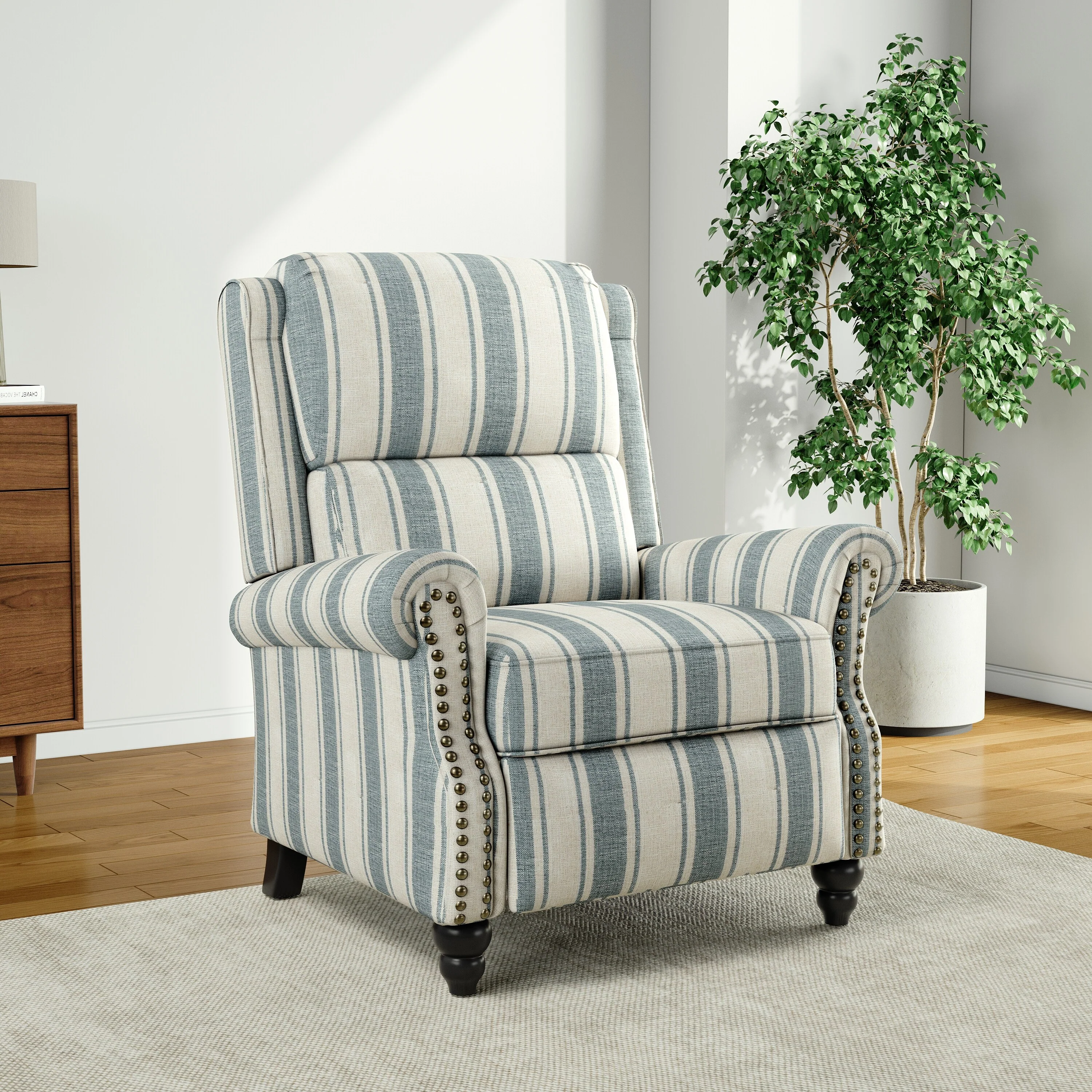 Alisa 35'' W Vegan Leather/ Linen Glider Push Back Recliner Chair