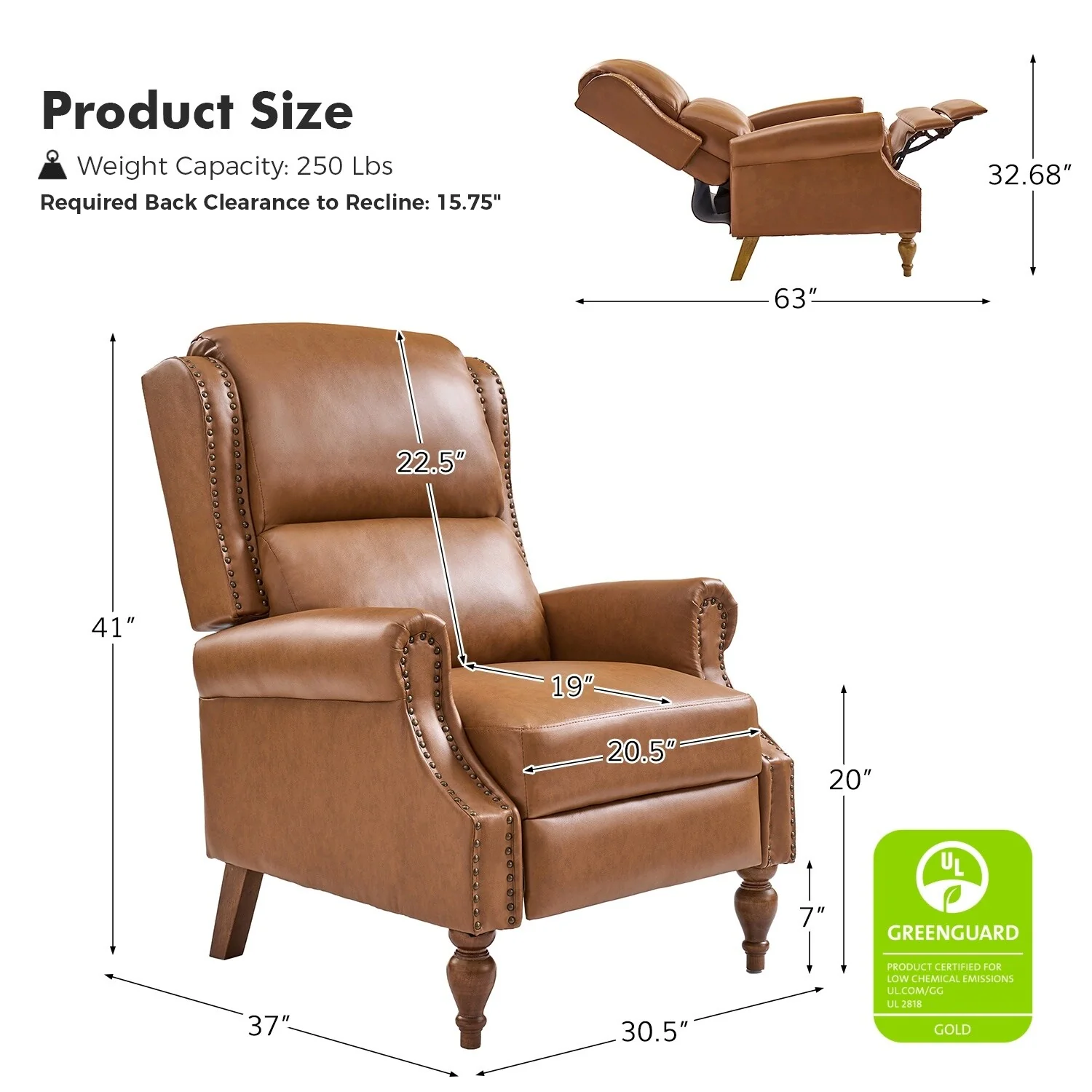 Terri Traditional Vegan Leather Manual Push Back Recliner by HULALA HOME