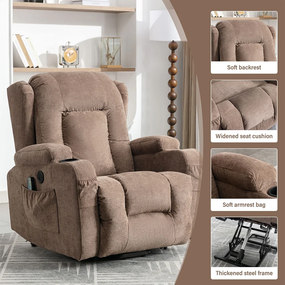 Modern Power Lift Recliner Chair w/Massage  Heat, Infinite Position