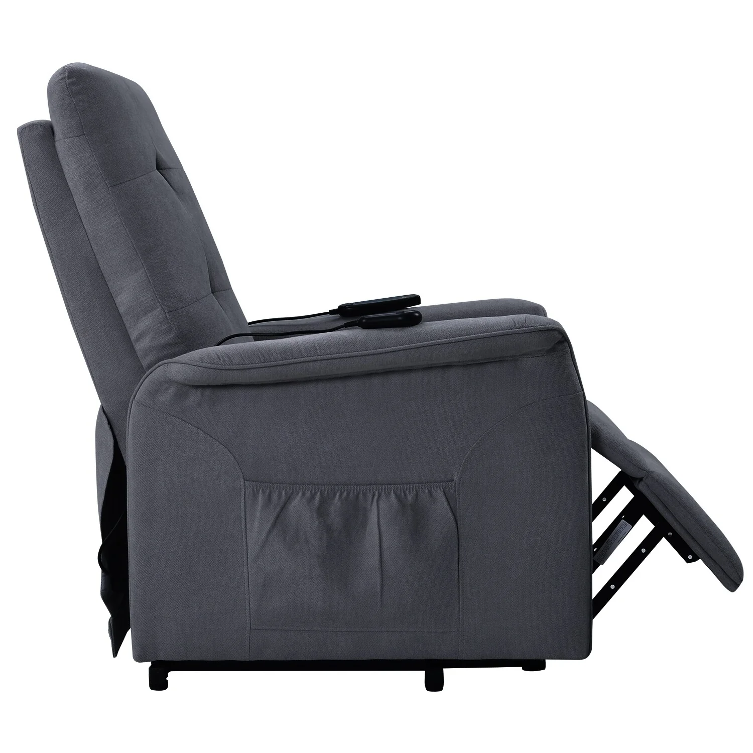 Grey Power Lift Recliner with Adjustable Massage, Overstuffed Cushion, Remote Control, and Convenient Side Pockets
