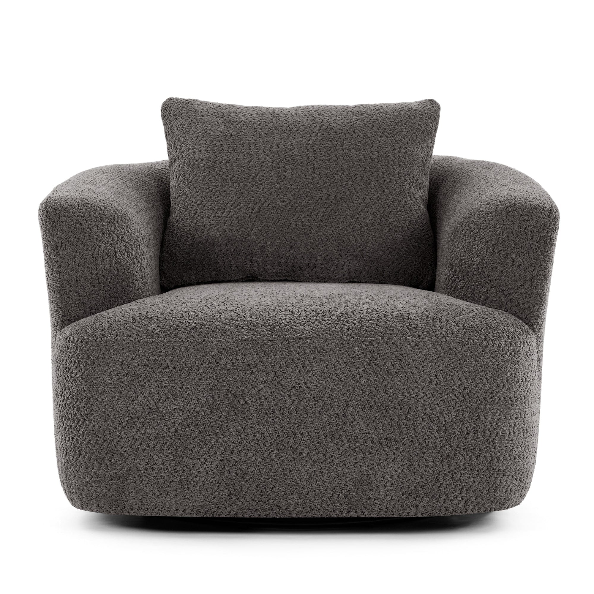 360�� Swivel Chair, 38.2 Boucle Accent Chair with Throw Pillow, Upholstered Barrel Sofa Chair with Curved Armrests