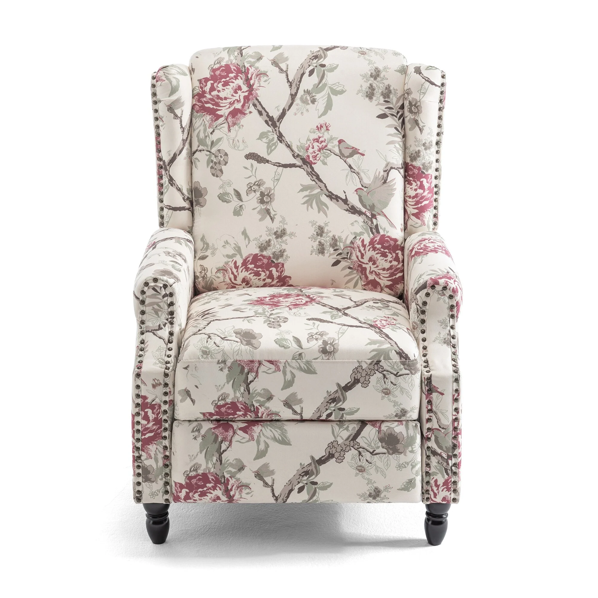 Linen Manual Upholstered Recliner with Wood Legs