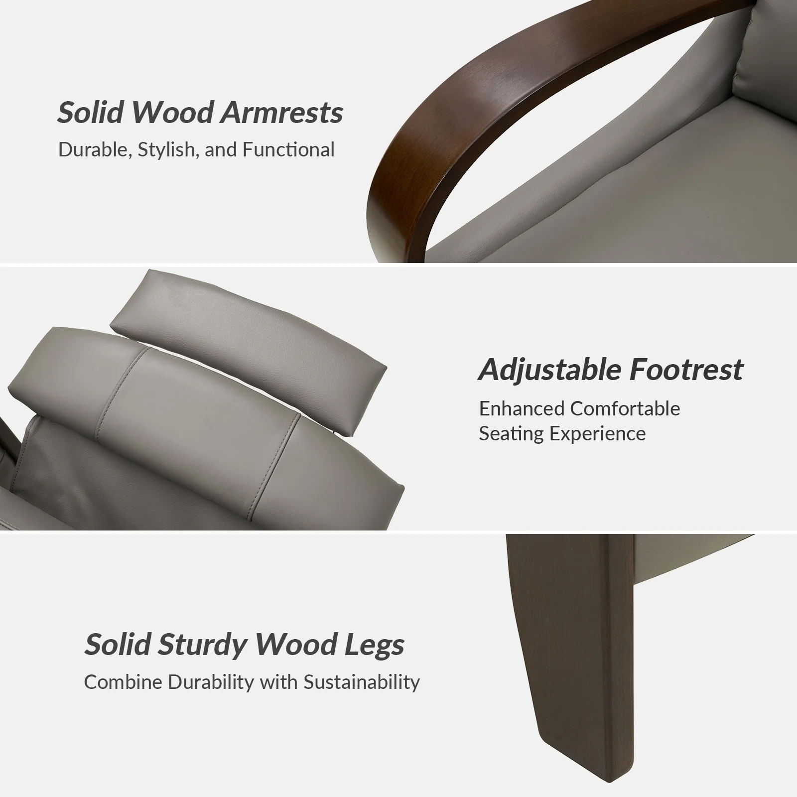 Alex Mid-century Modern Cigar Genuine Leather Manual Recliner with Wooden Curved Arms