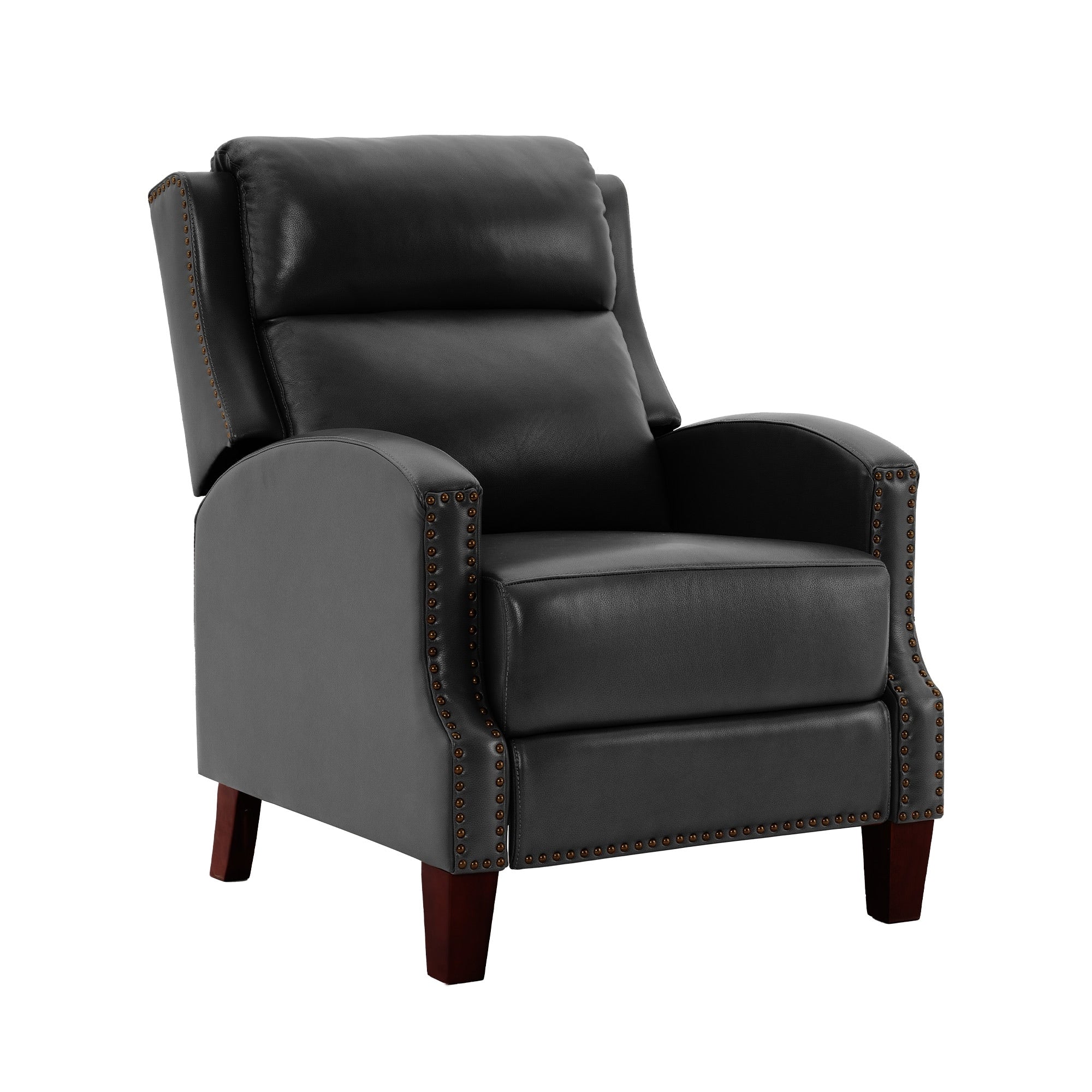 Genuine Leather Pushback Recliner with Multi-Angle Seat Back and Solid Wood Legs