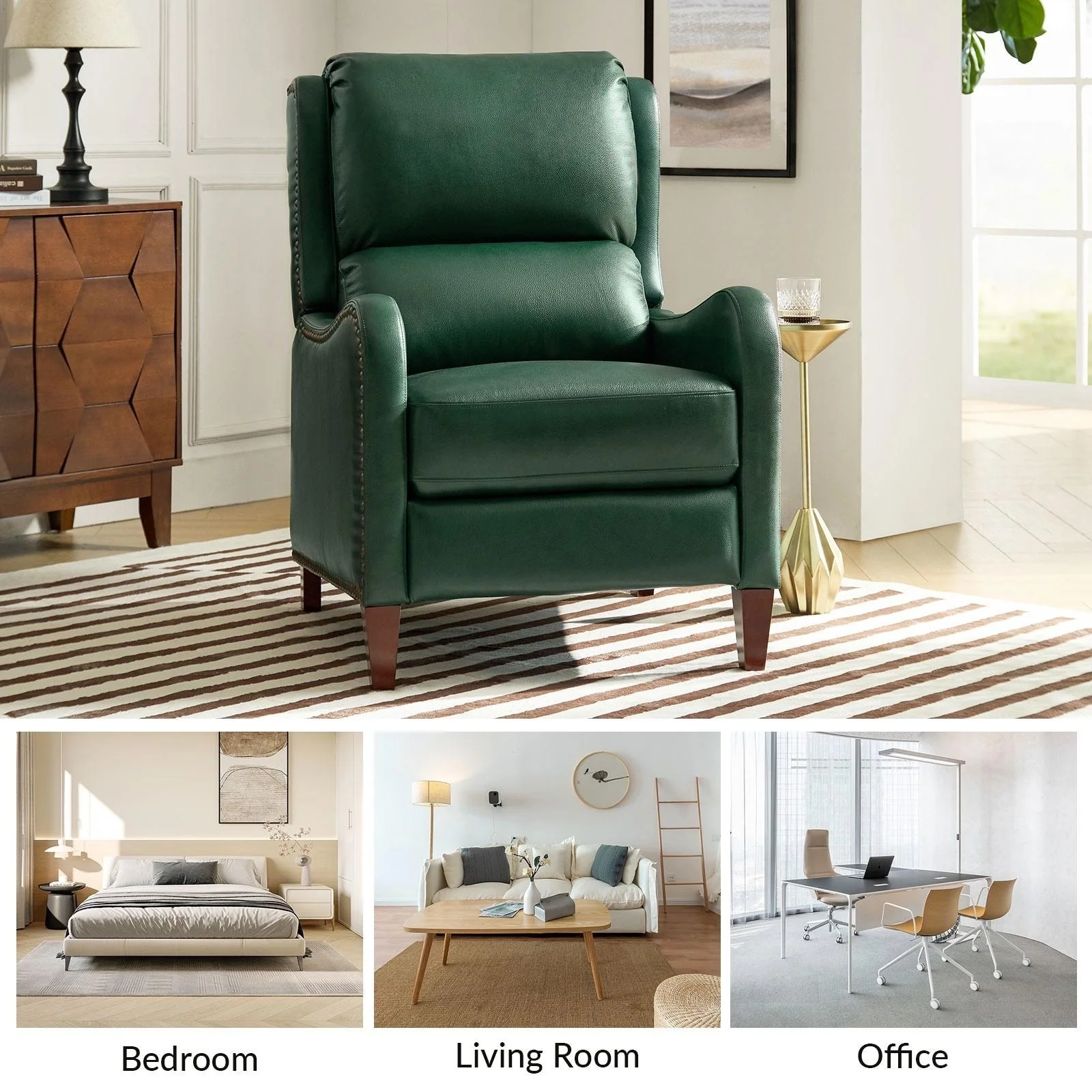 Brigida Modern Genuine Leather Nailhead Trim Recliner with Adjustable Footrest Set of 2 by HULALA HOME