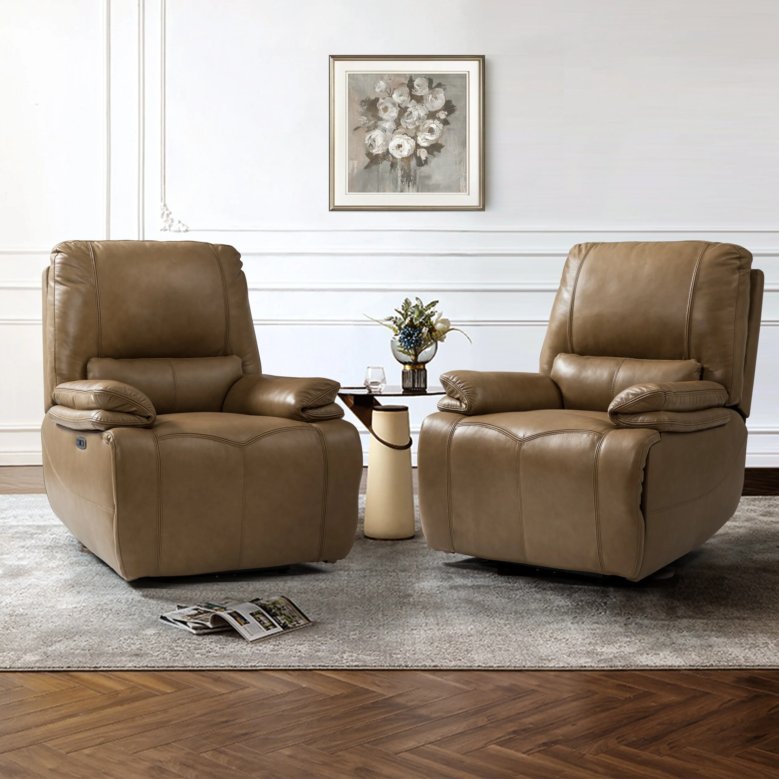 Clara Genuine Leather Power Recliner with Cushion Padded, Set of 2
