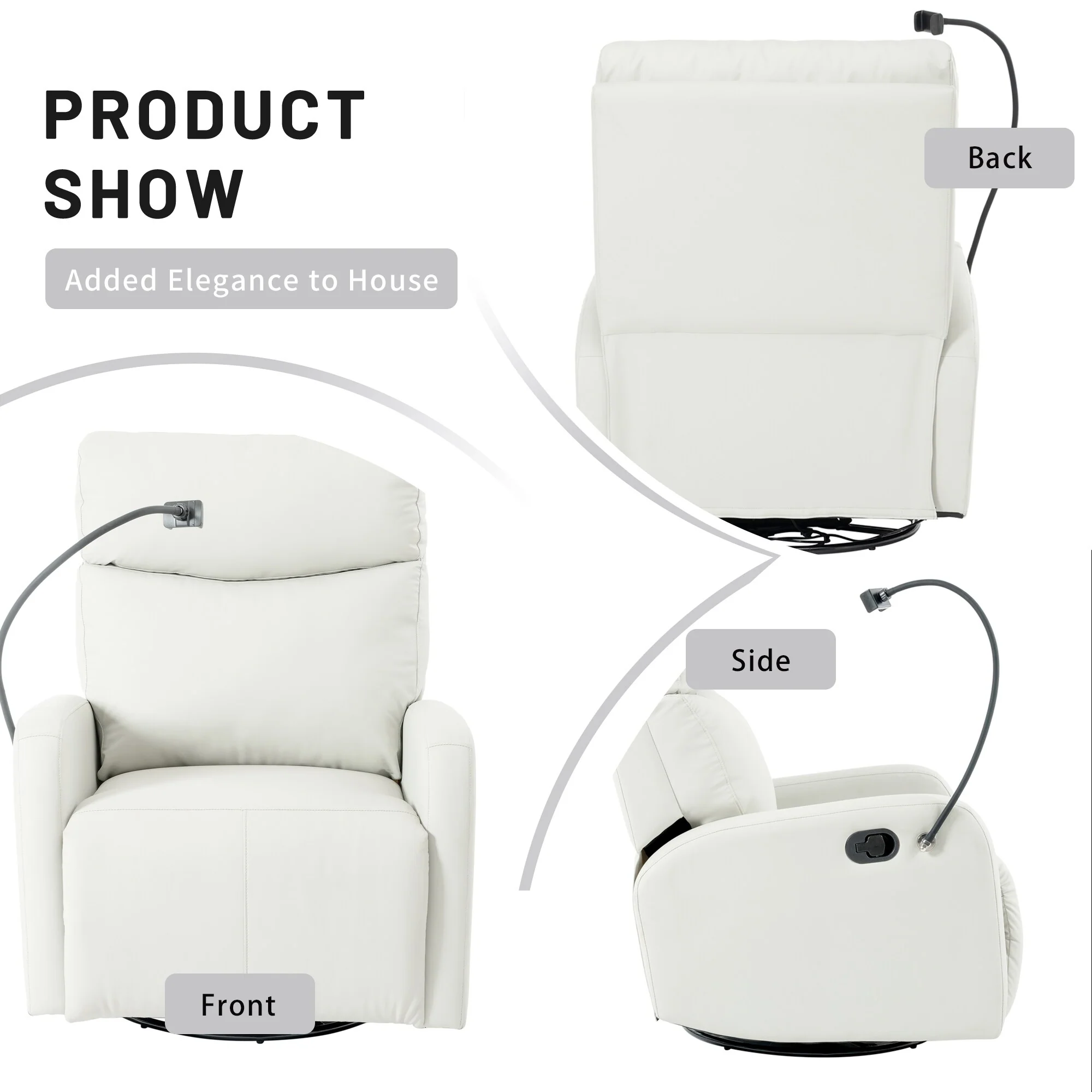 Grey Swivel Rocker Recliner with Adjustable Footrest and Phone Holder