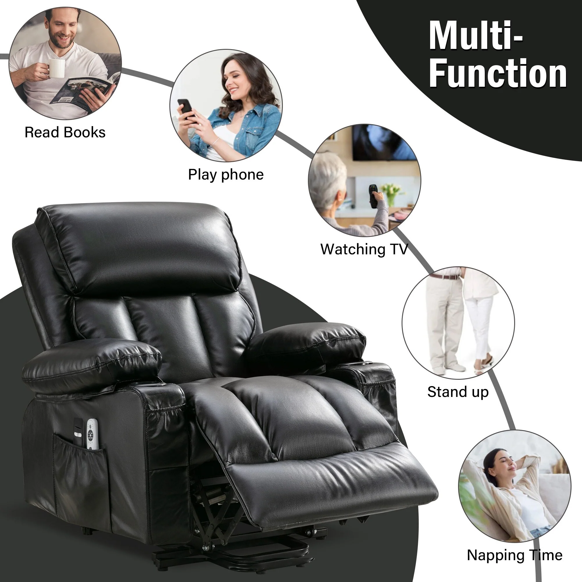 Large Power Lift Recliner Chair with Heat & 8?Point Massage