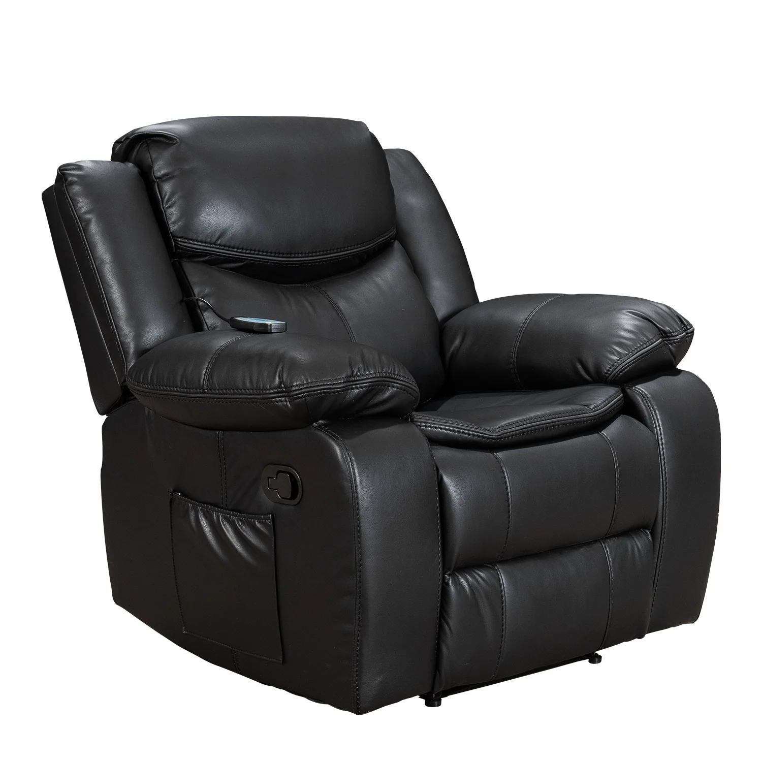 Wide Seat Durable Leather Massage and Heat Recliner