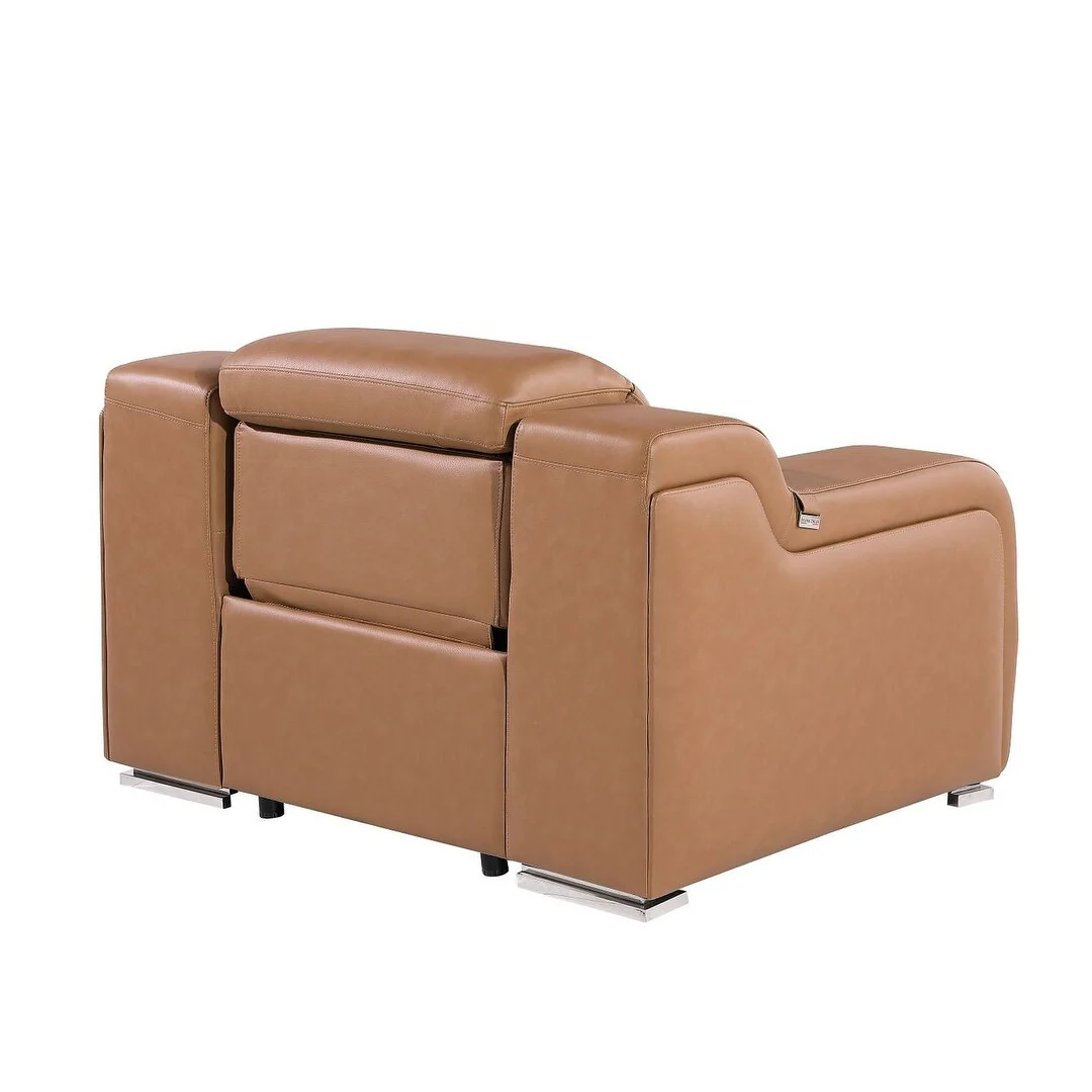 HomeRoots 41 Chestnut Italian Leather Wall Hugger Recliner With USB