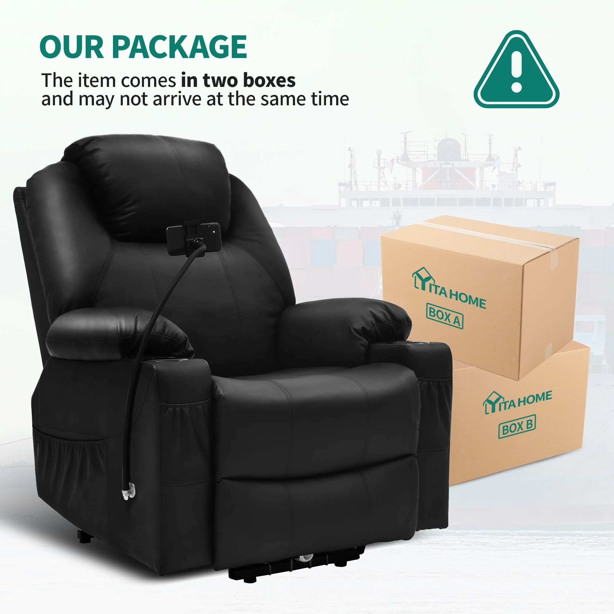 Modern Reclining Chair Fabric Massage with LED and Mobile Phone Holder