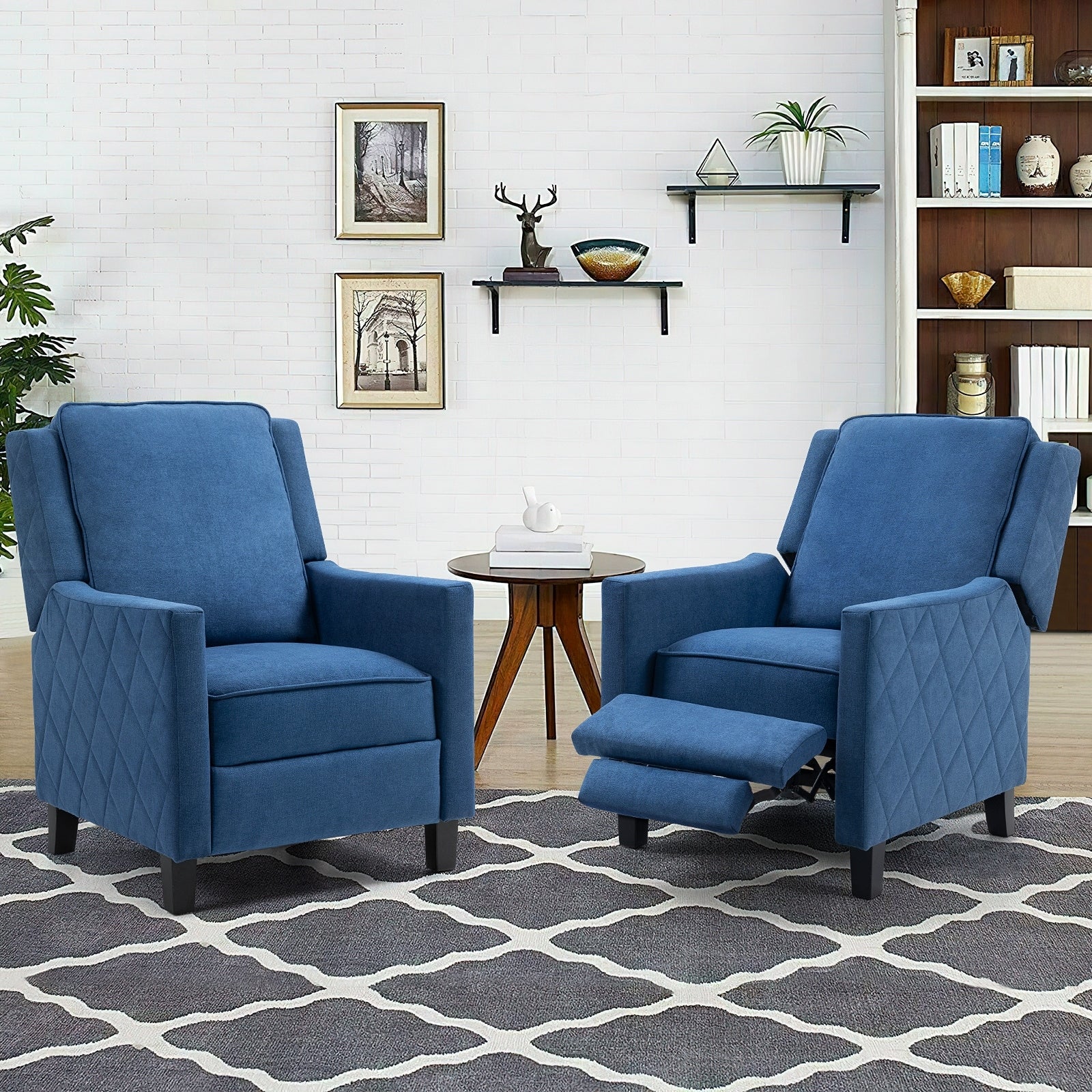 AVAWING Set of 2 Push Back Recliner Chair Linen Wing Back Chair