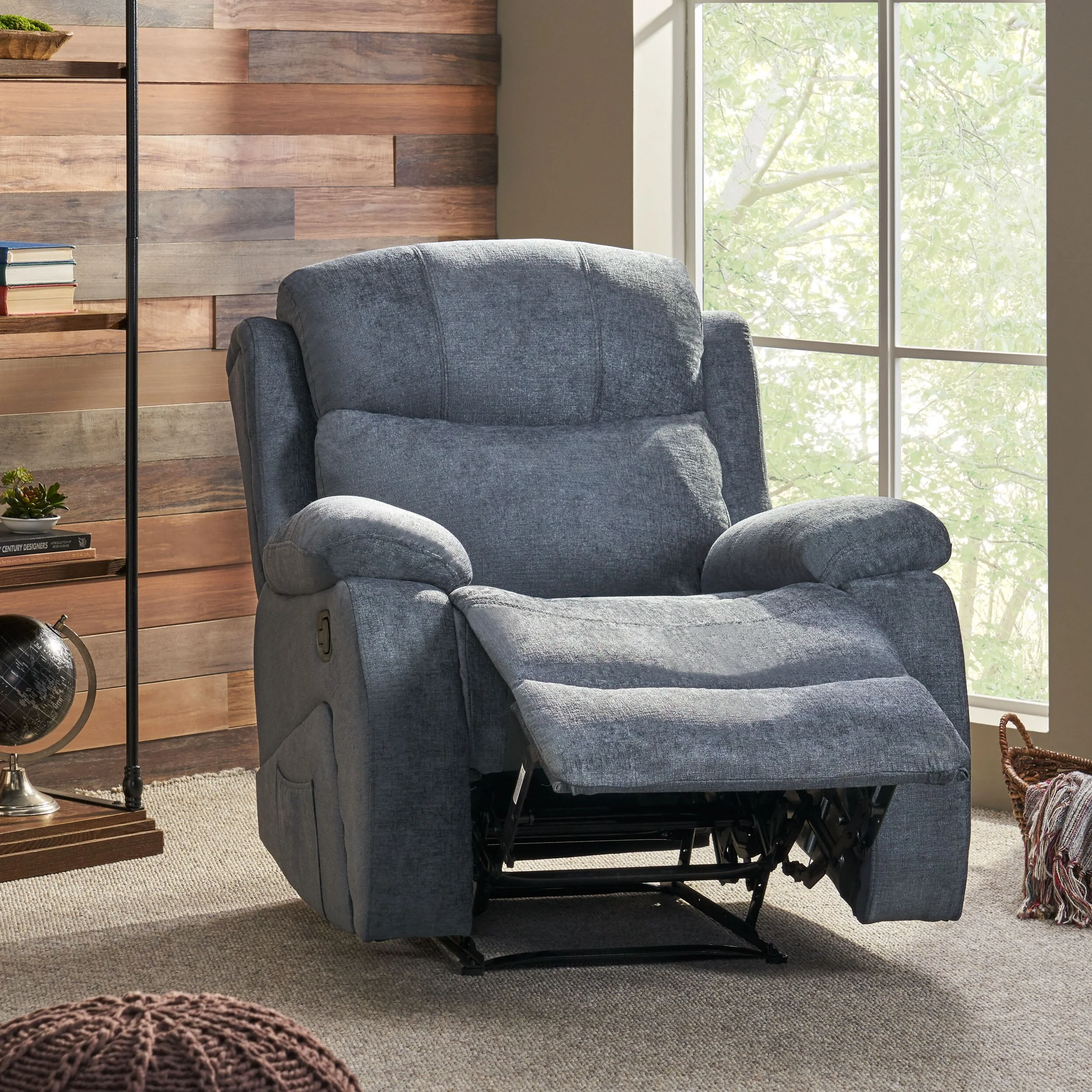 Grey Tufted Massage Recliner with Heating, Remote Control, and Manual Recline - 5 Massage Modes, Side Pocket