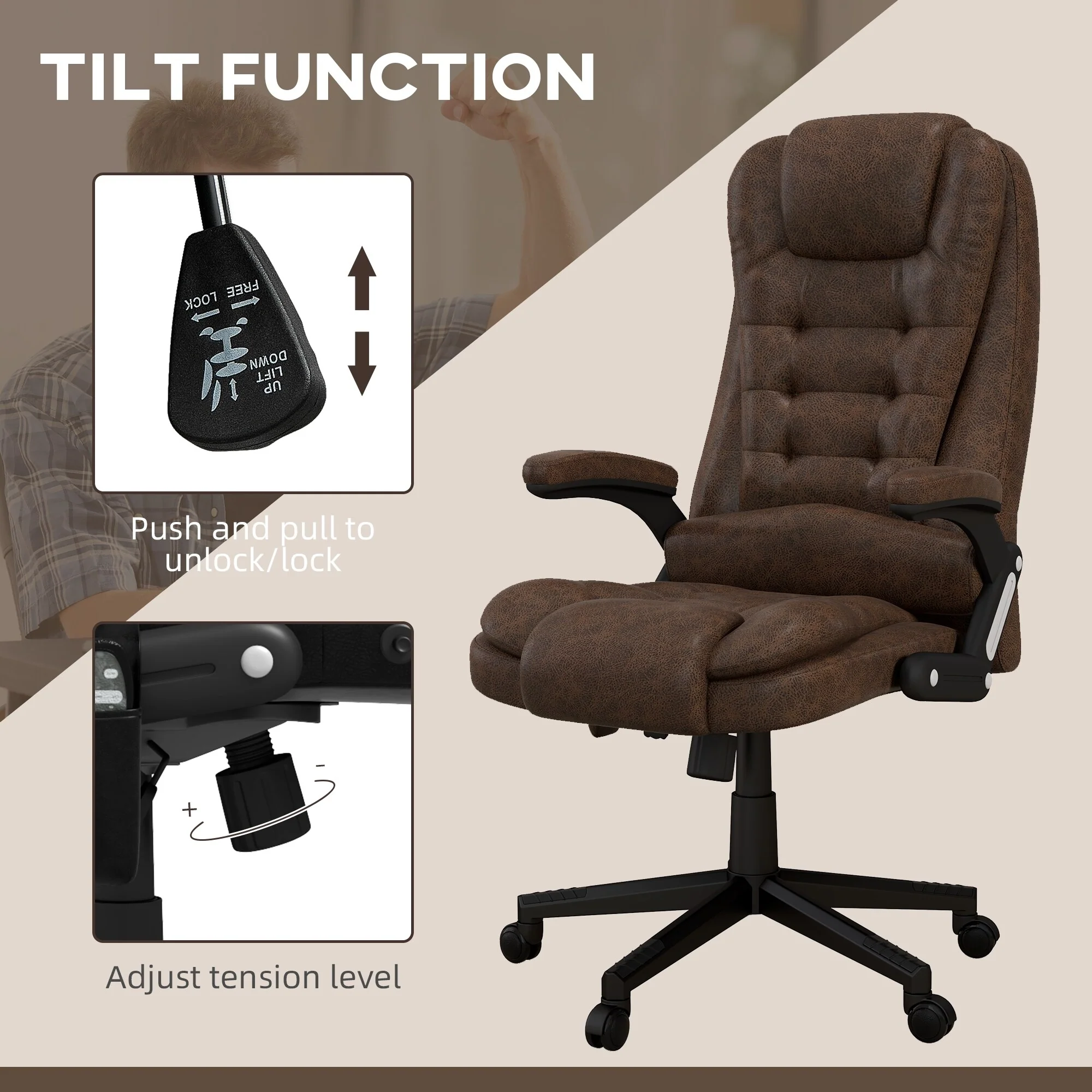 HOMCOM 6 Point Vibrating Massage Office Chair with Heat, Microfiber High Back Executive Office Chair with Reclining Backrest