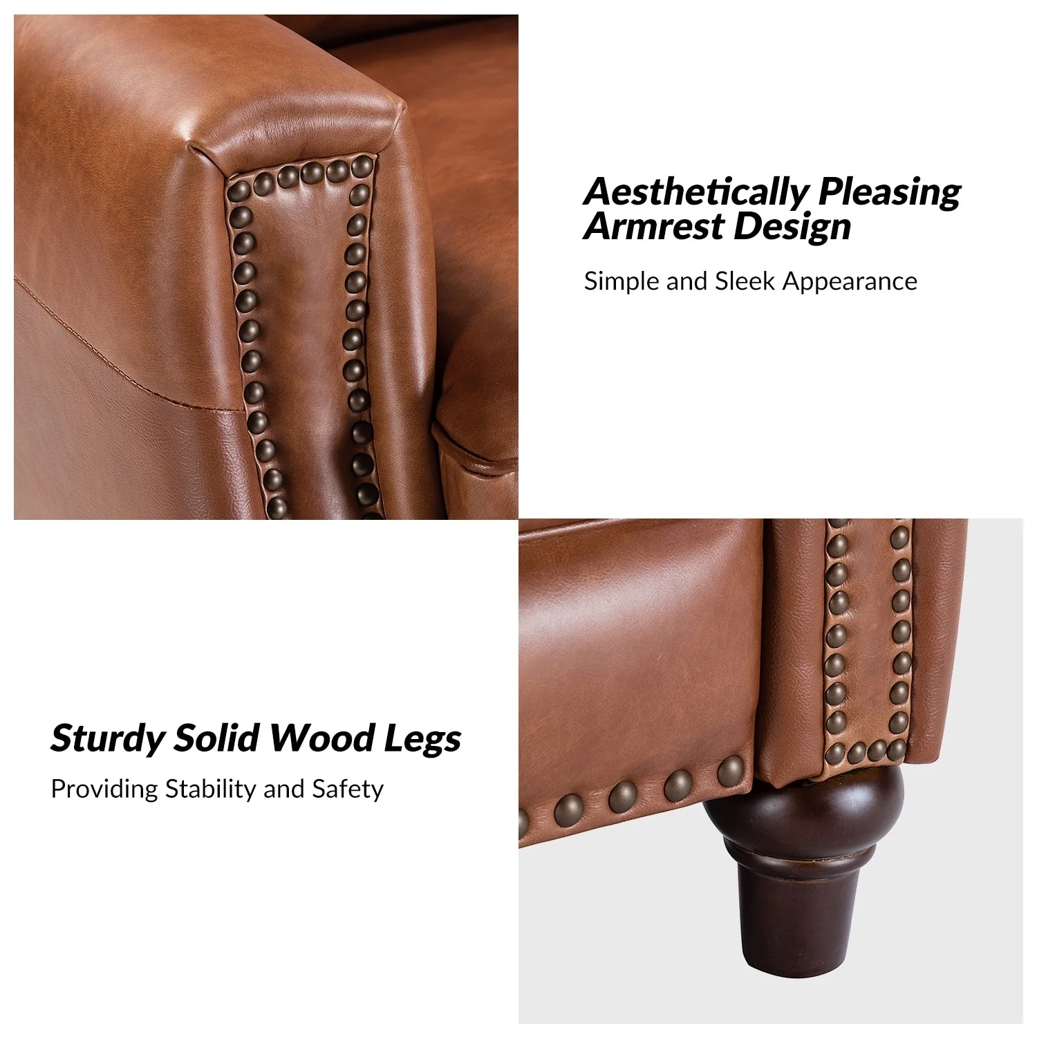 Cigar Mid-century Modern Genuine Leather Recliner with Nailhead Trim by HULALA HOME