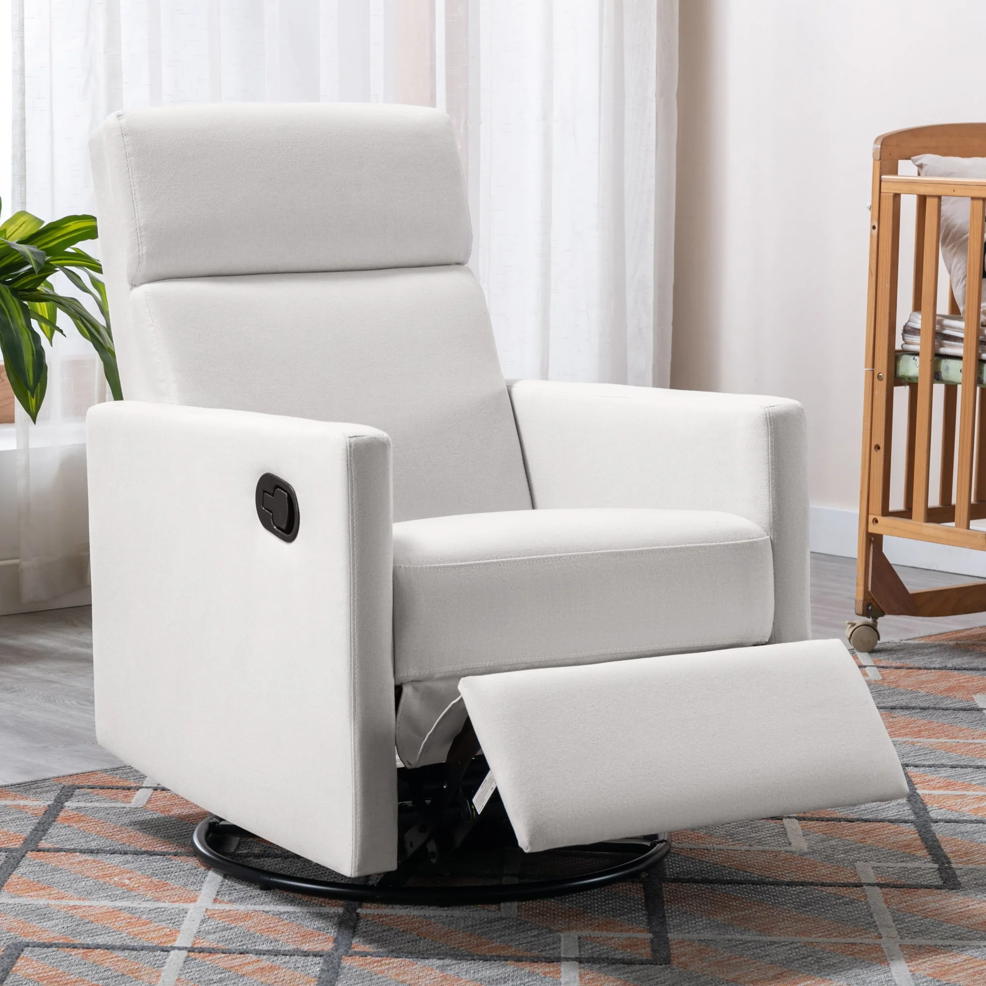 Roomfitters Modern Upholstered Rocker Nursery Chair, Plush Seating Glider Swivel Recliner Chair