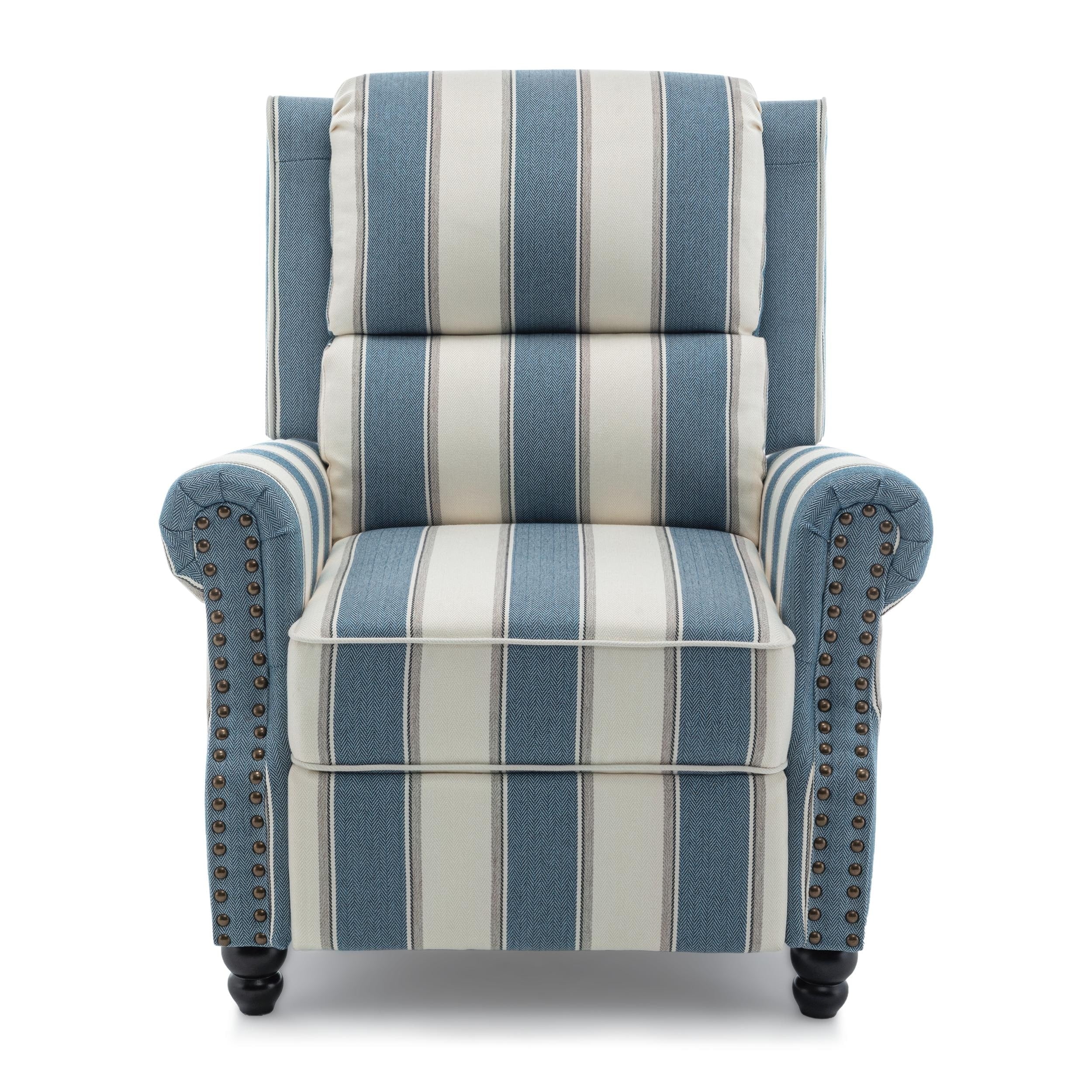 Mid-Century Nailhead Pu Leather Linen Recliner