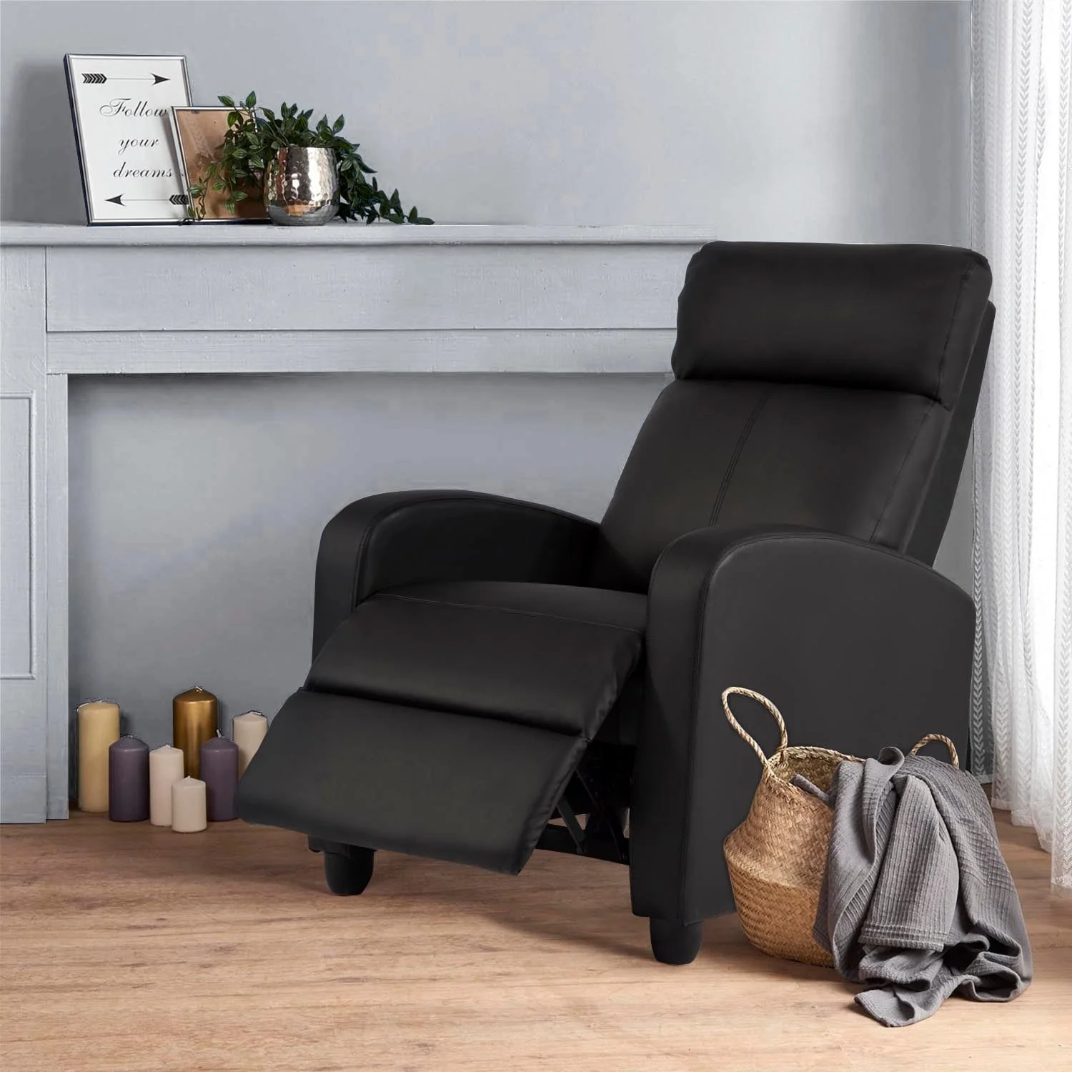 Nell Black 2-Point Massage Recliner Faux Leather Chair by Furniture of America
