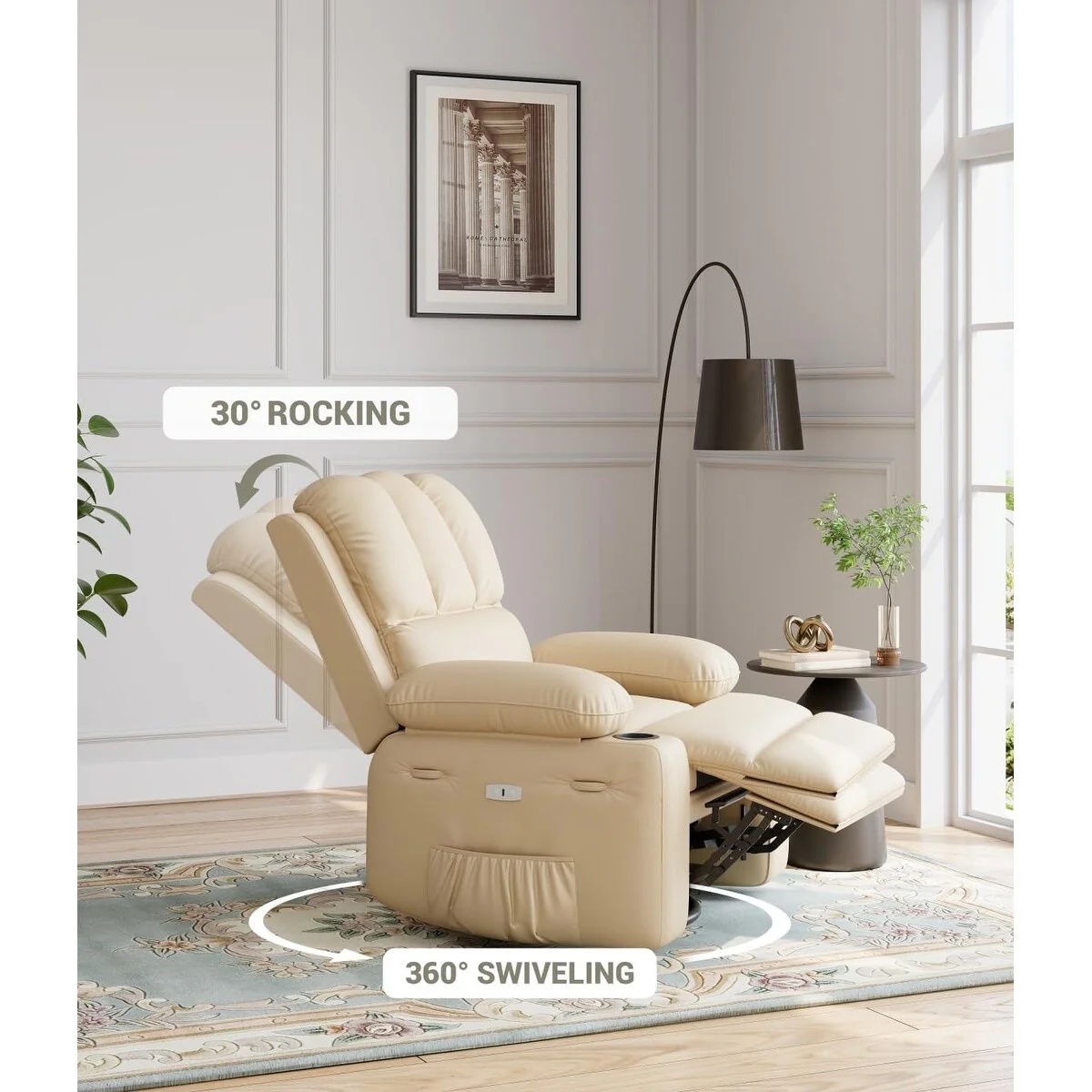 360�� Swivel Oversized Recliner Chairs with Heat and Massage