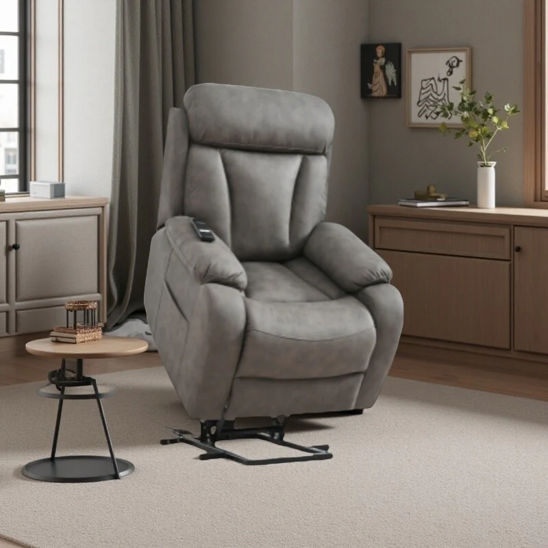 Fabric Power Lift Recliner with Remote, Overstuffed Cushions, Side Storage Pocket, and Durable Heavy-Duty Frame for Seniors