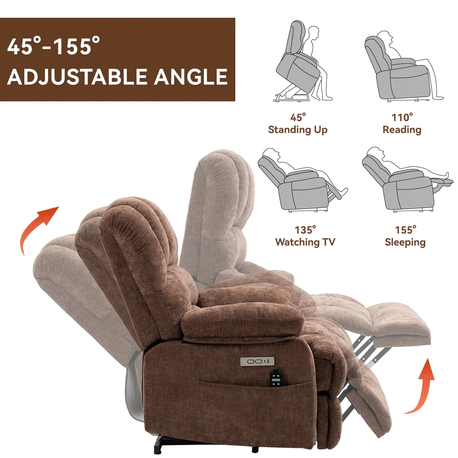 Chenille Power Lift Recliner Chair with 8-Point Vibration Massage