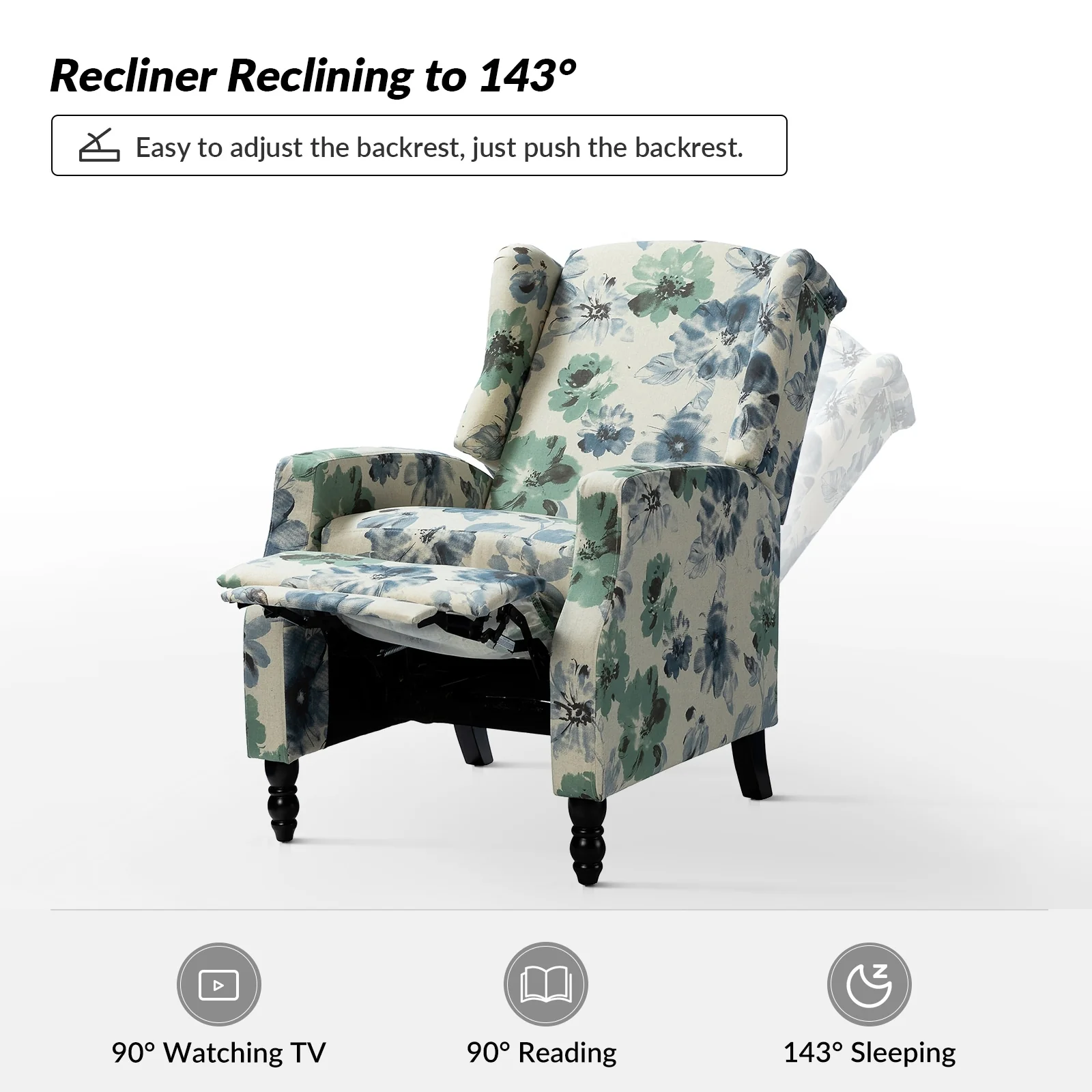 Damaris Mid-Century Modern Manual Pushback Recliner with Wingback Design by HULALA HOME