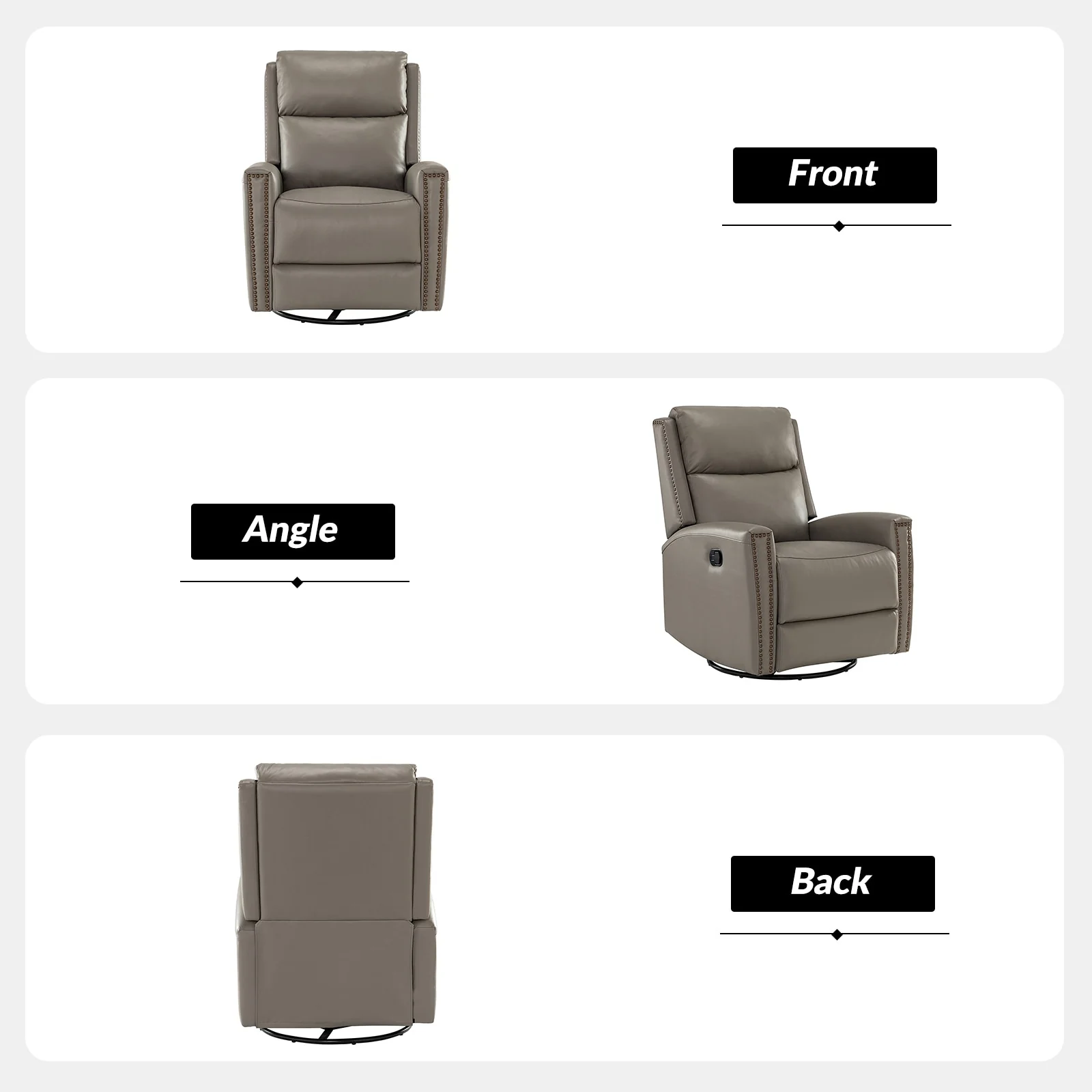 Fiacro 30.31Wide Modern Genuine Leather Wingback Swivel Rocker Recliner with Nailhead Trims