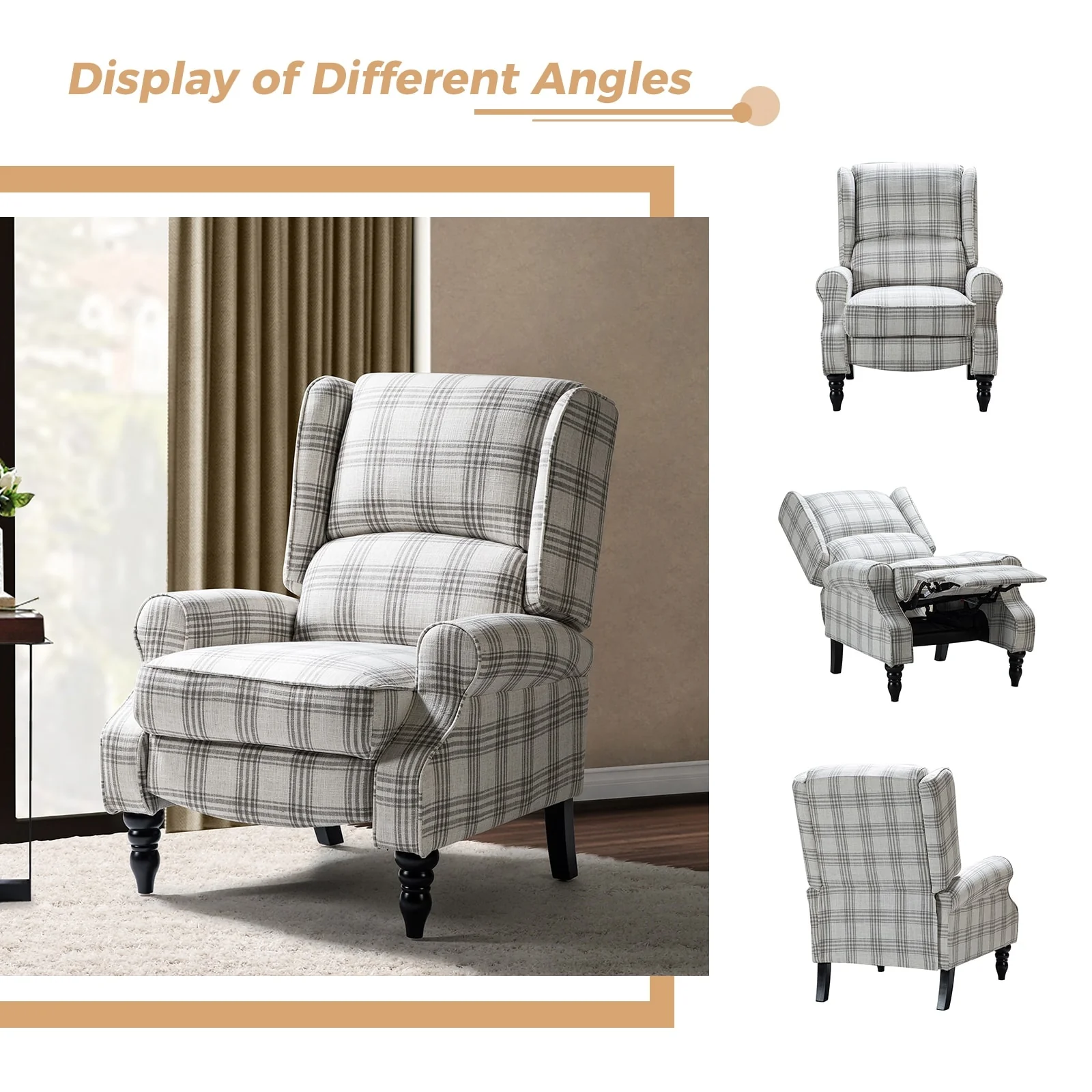 Olympus Upholstered Classic Manual Wingback Recliner with Solid Wood Legs Set of 2 by HULALA HOME