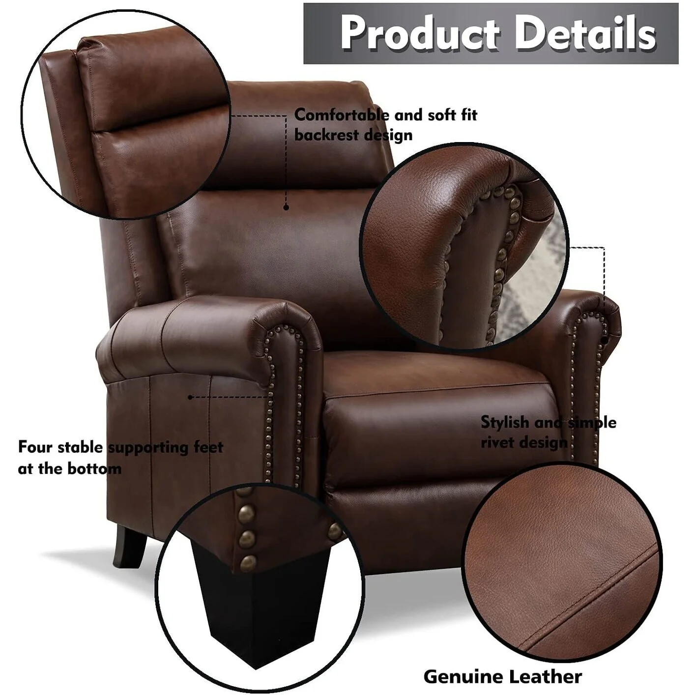 Ebello Genuine Leather Pushback Club Recliner Chair