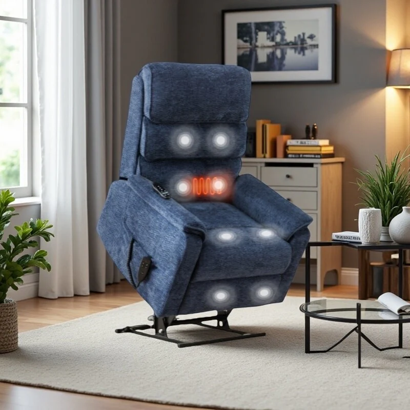Dual Motor Power Lift Recliner Chair, with Heat & Massage, 350lbs Capacity, Infinite Position, Power-Remote, Side Pockets