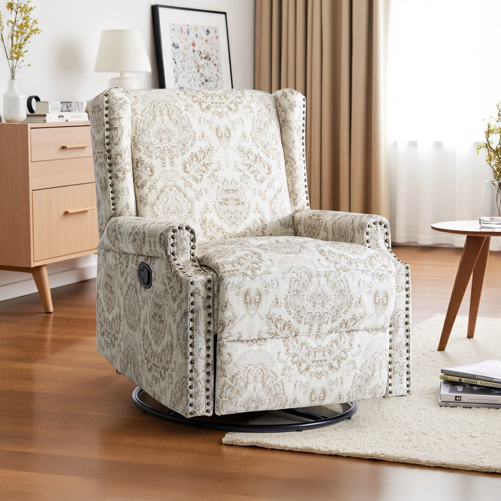 Linen Manual Swivel Base Recliner Chair with Footrest