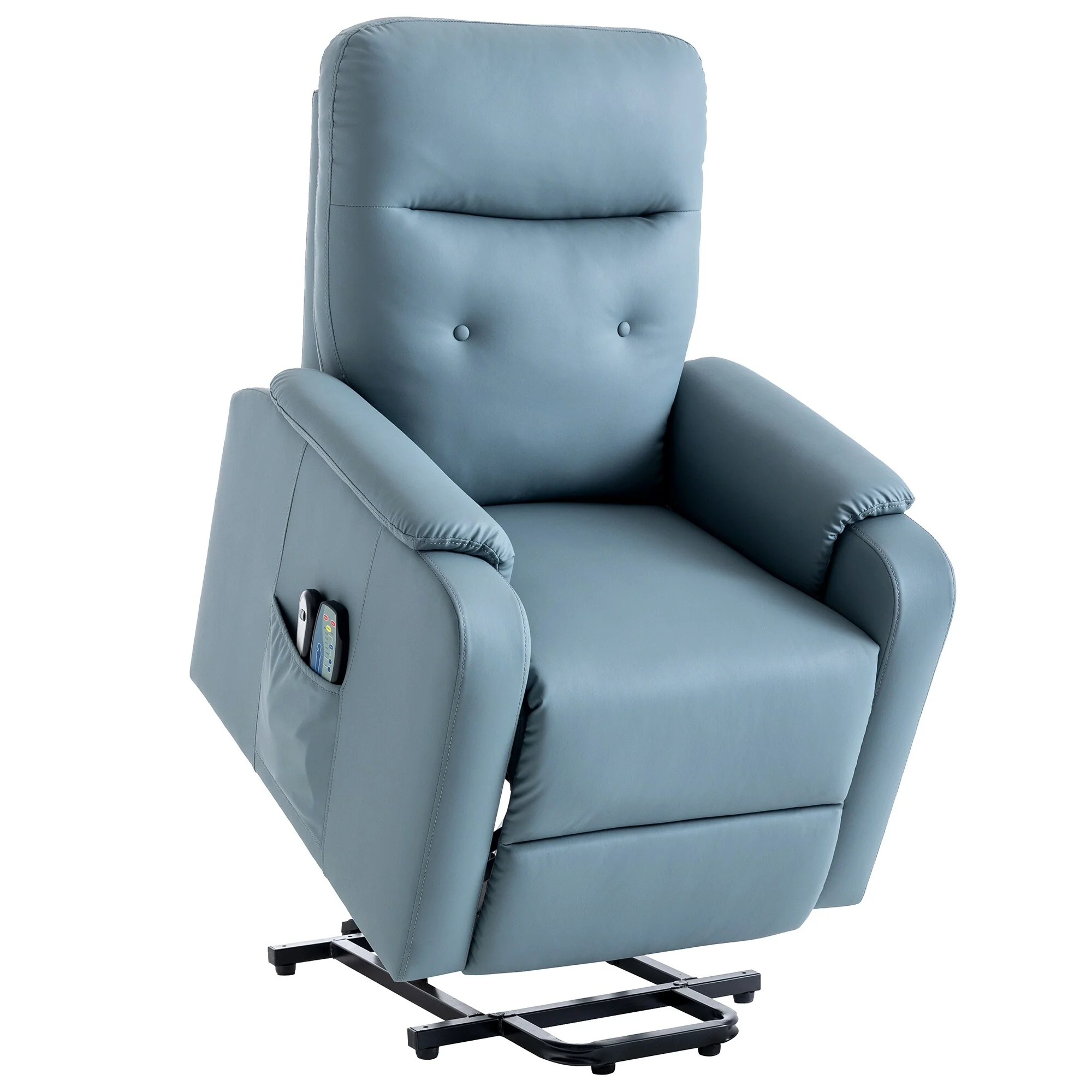 Blue Power Lift Recliner with Massage, Heat, and Side Pocket