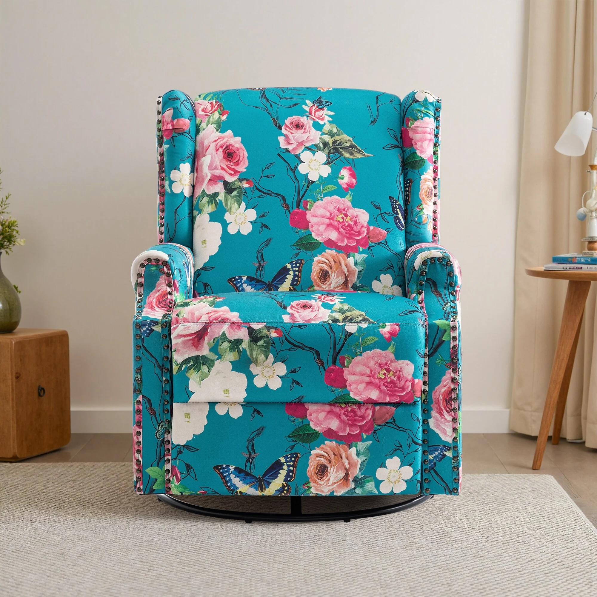 Linen Manual Swivel Base Recliner Chair with Footrest