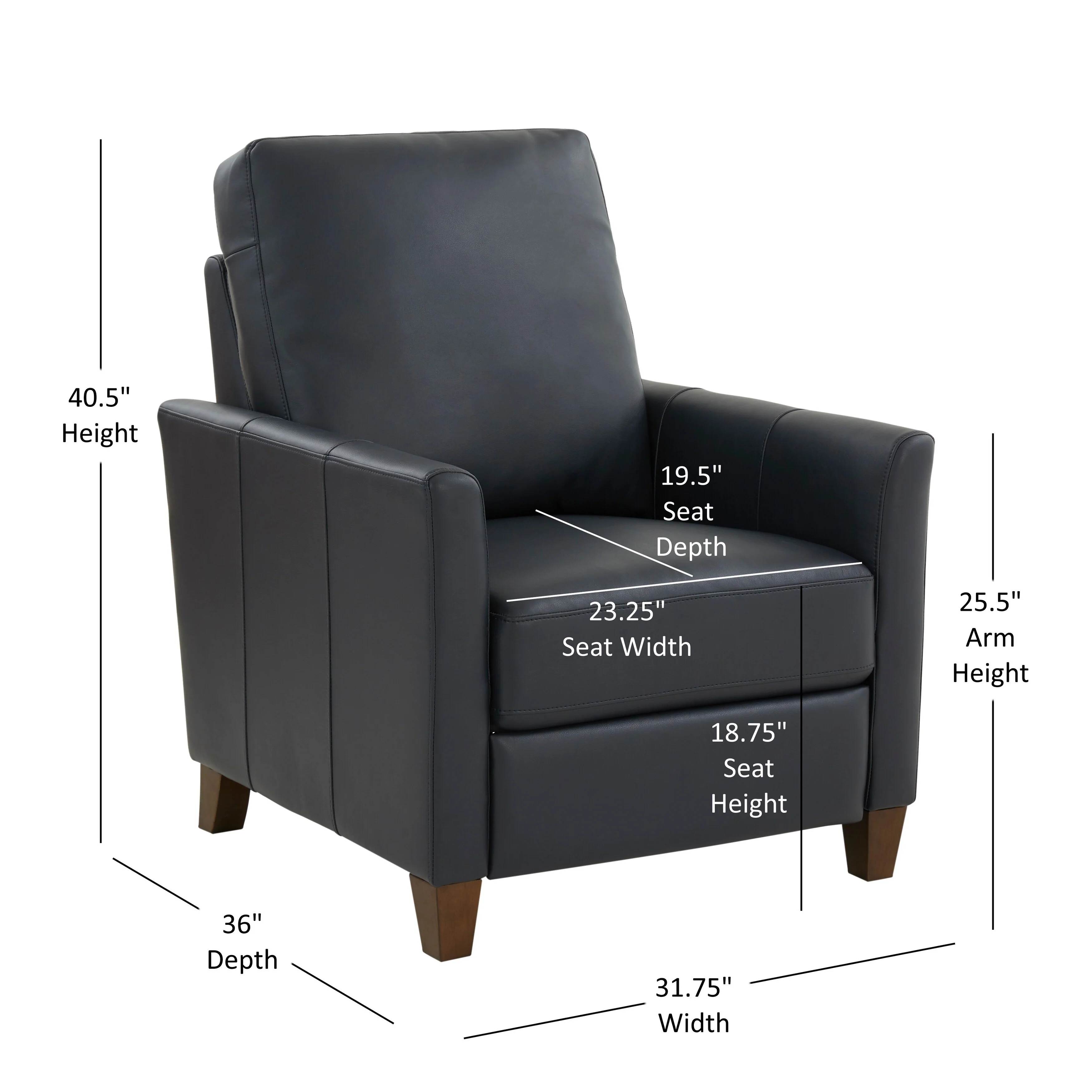 Pablo Midnight Blue Faux Leather Modern Recliner