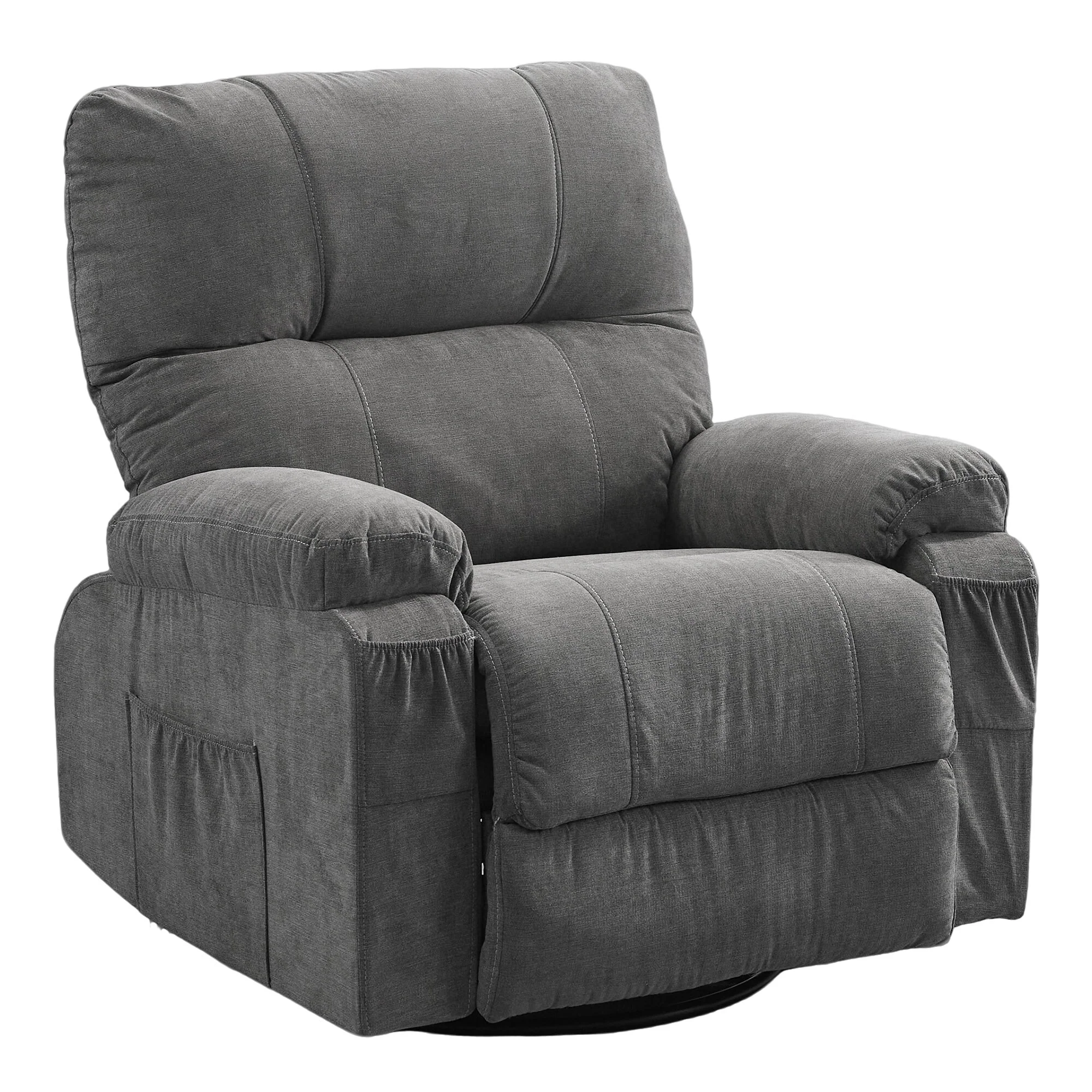 360�� Linen Swivel Rocker Recliner with Side Pockets
