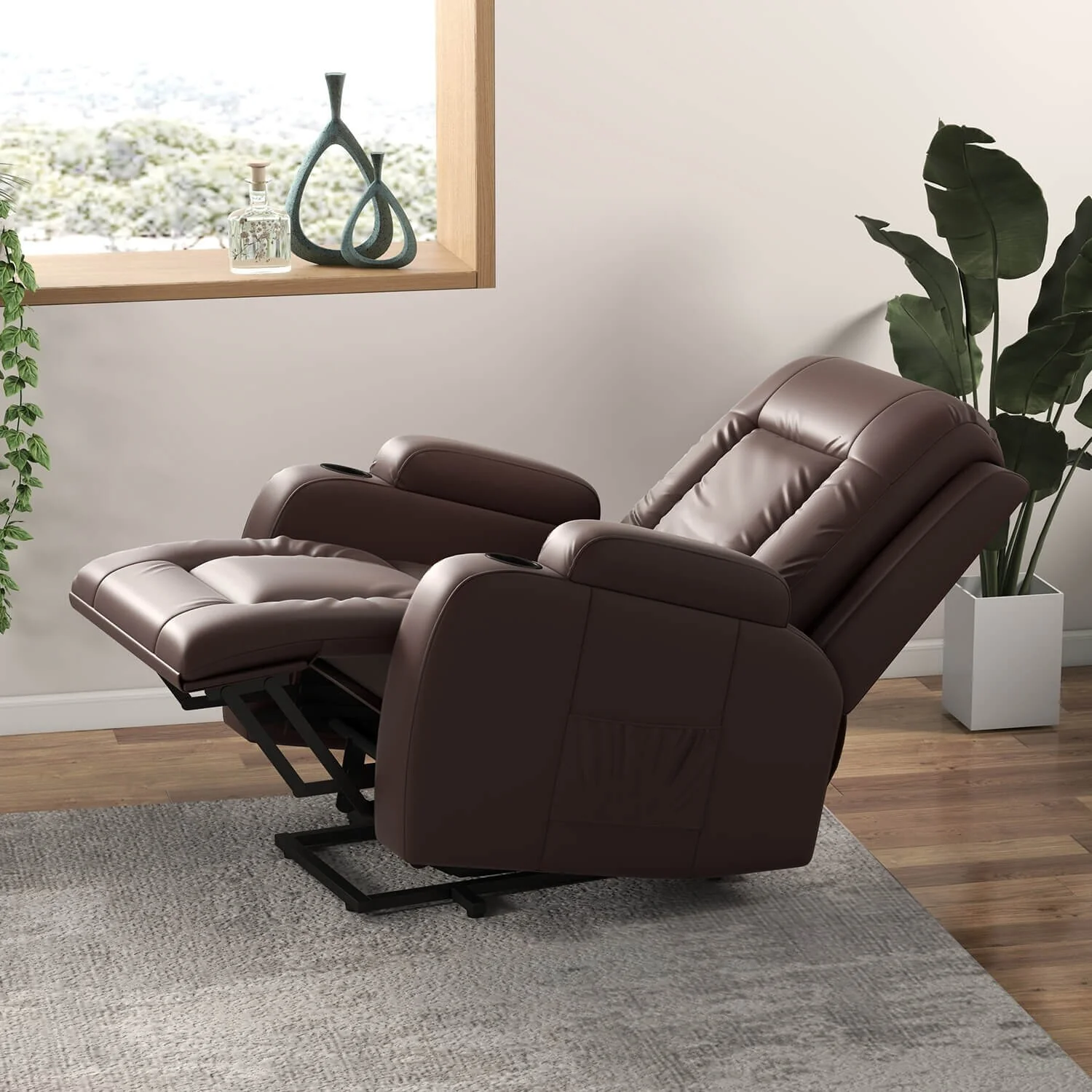 Furniwell PU Leather Power Lift Assist Recliner Chair with USB