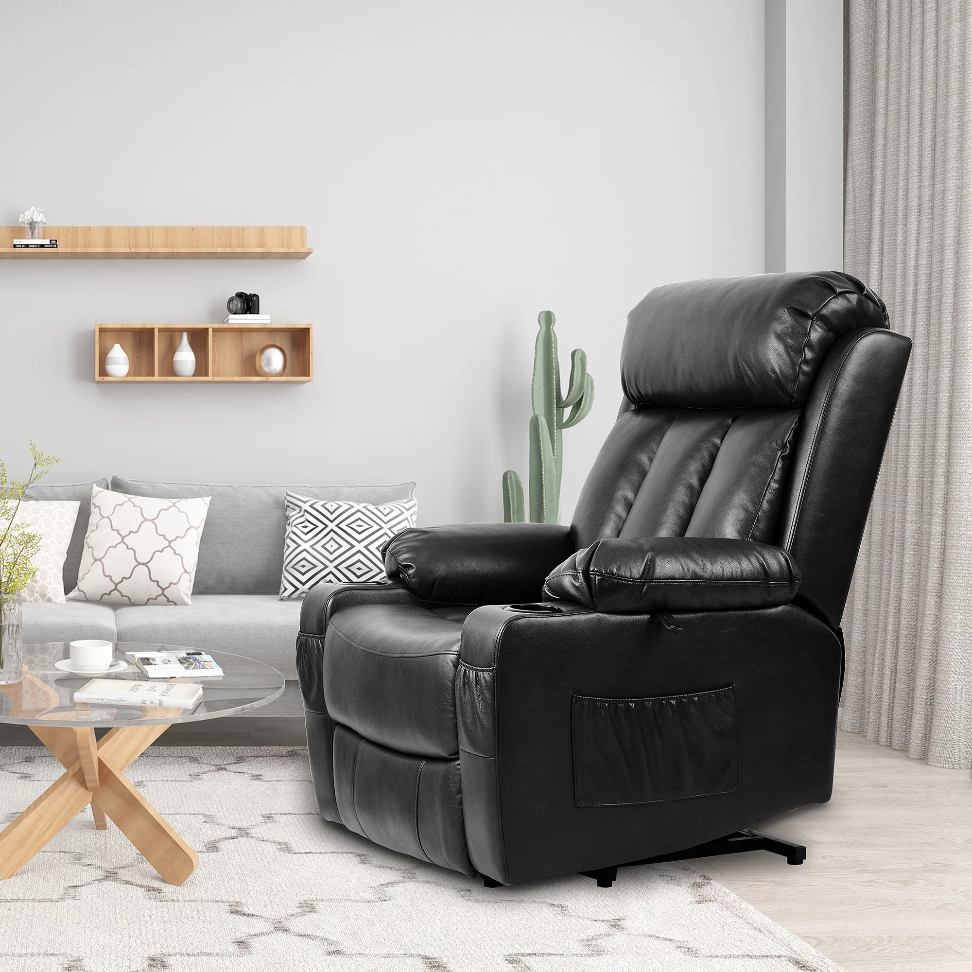 Modern Reclining Chair Faux Leather Massage