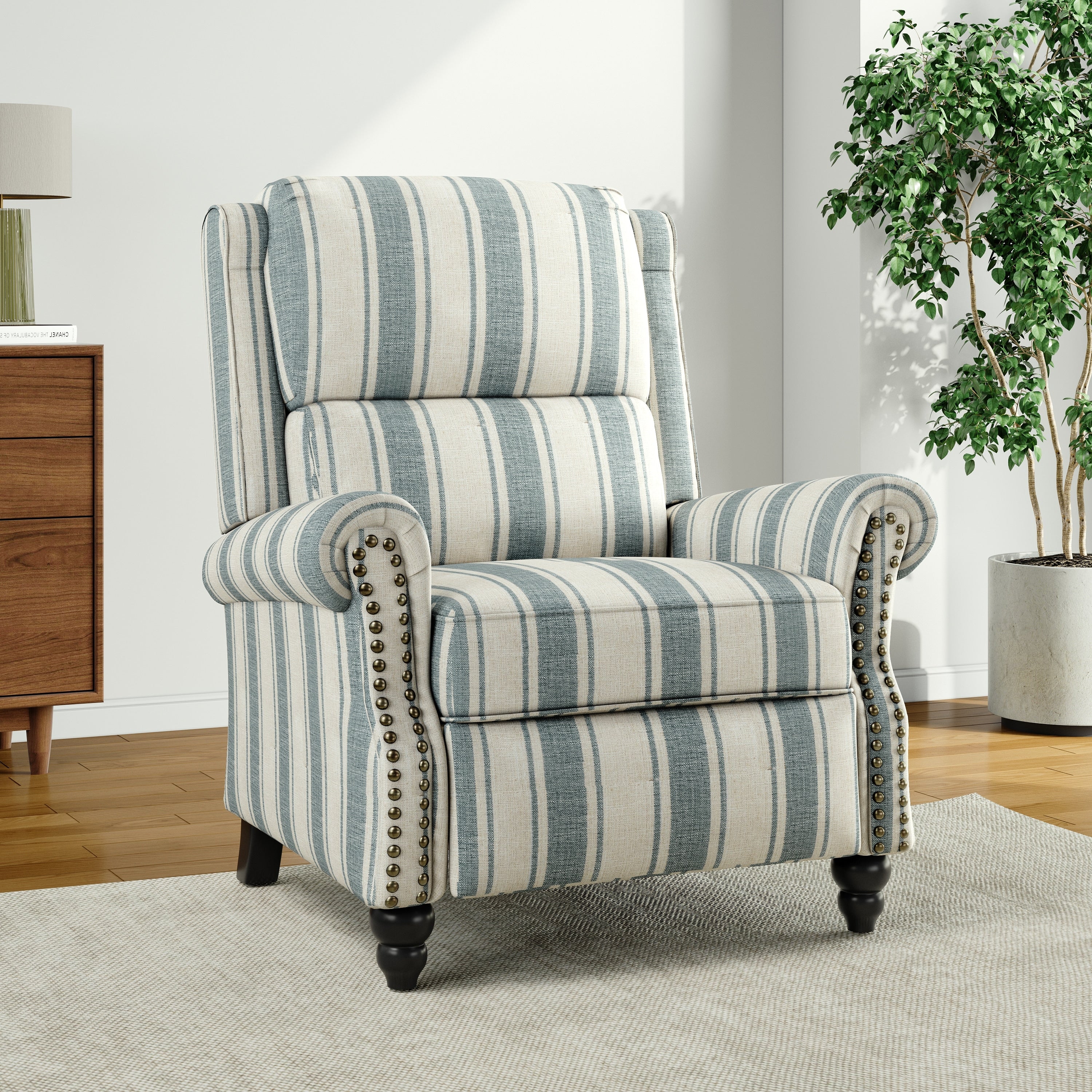 Alisa 35'' W Vegan Leather/ Linen Glider Push Back Recliner Chair