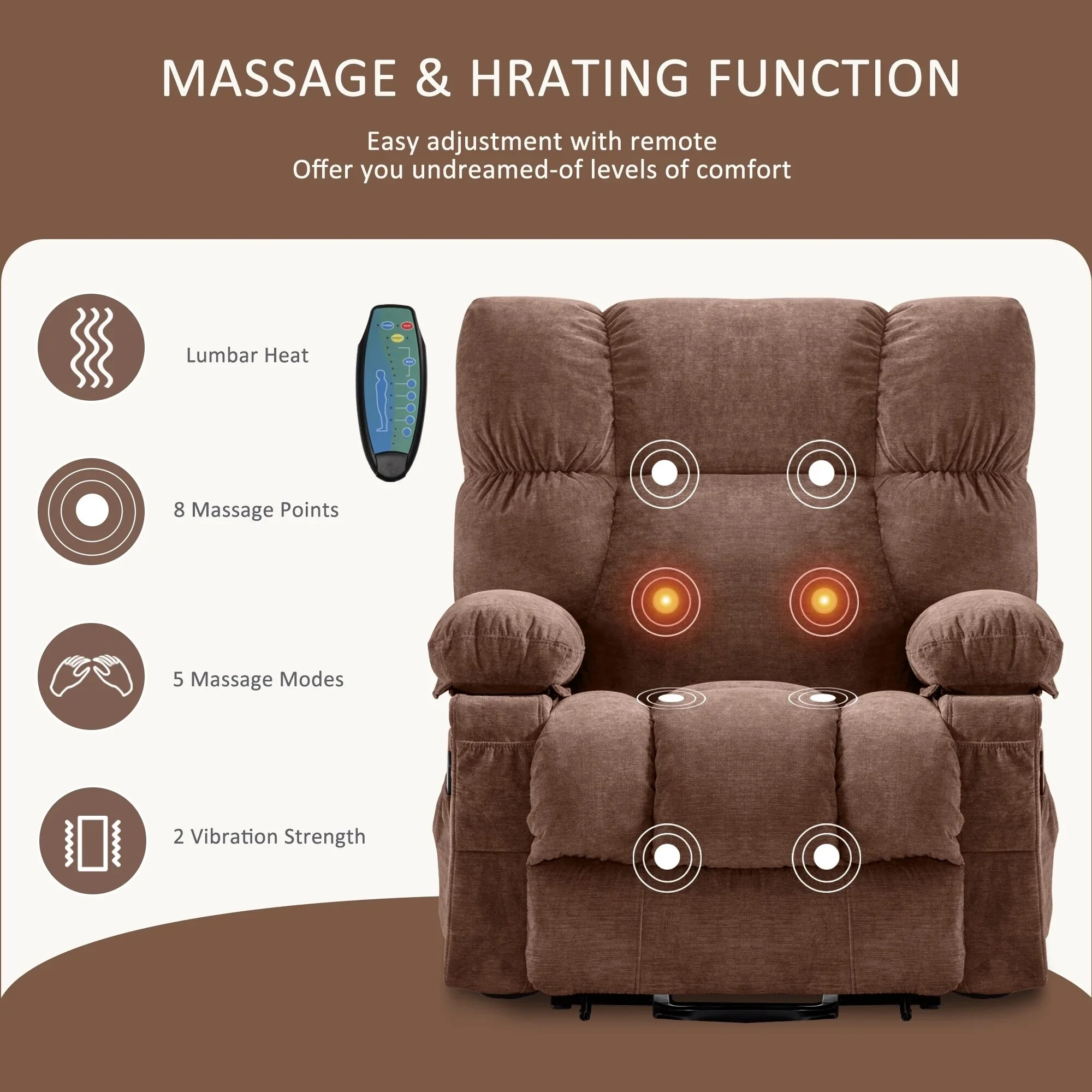 Blue Power Lift Recliner Chair with Heat, Massage, USB, and Remote Control