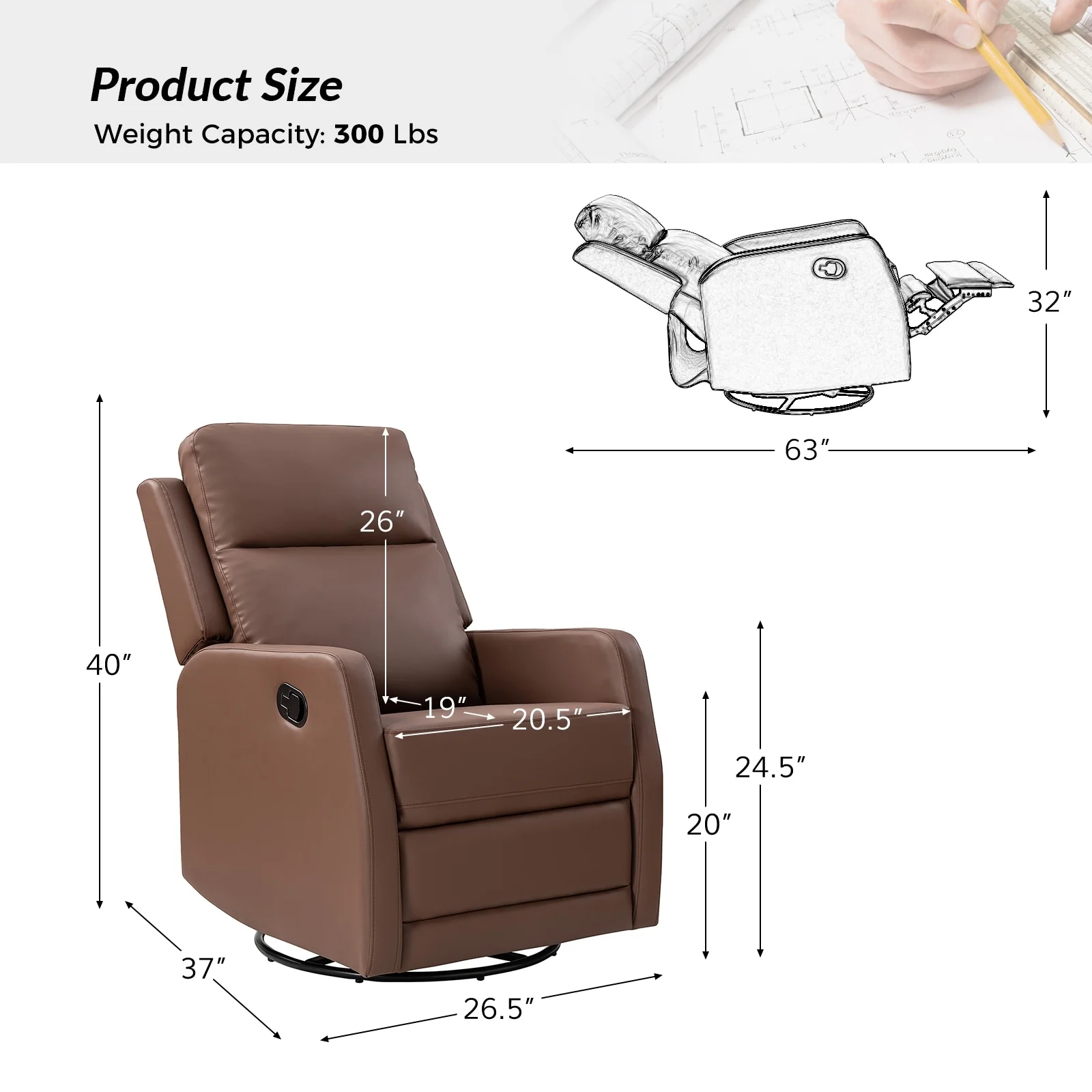 Esteban Modern Faux Leather Manual Rocking Swivel Recliner with Wingback Set of 2