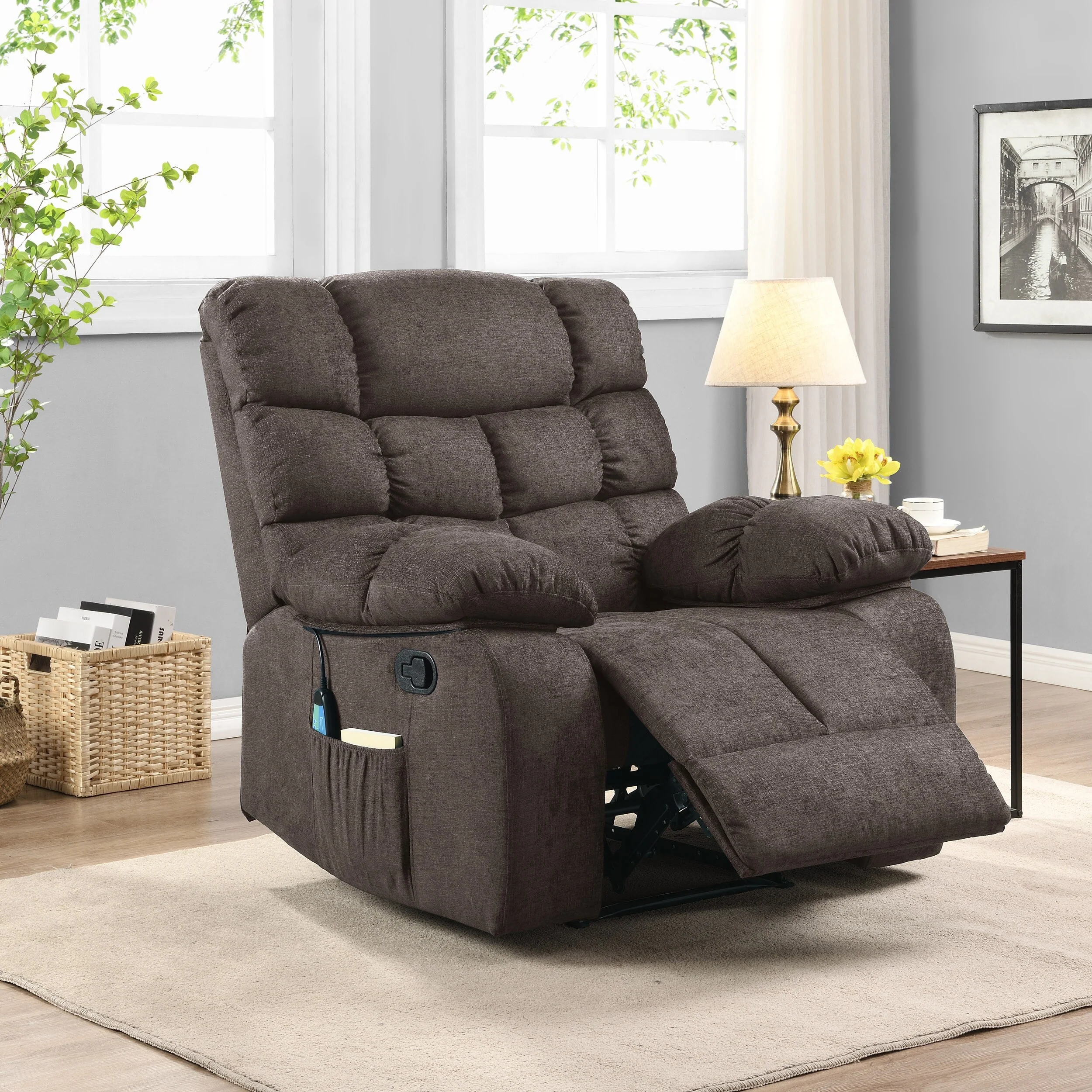 Modern Massage Recliner Chair with Pillow Tufting & Manual Recline