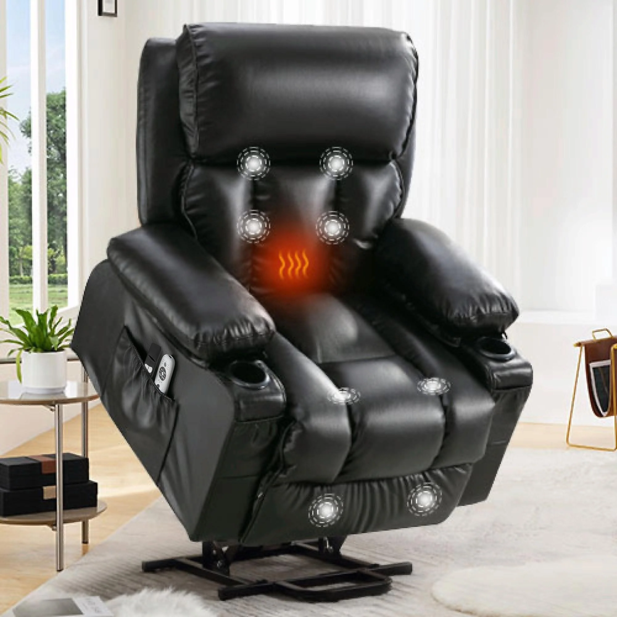 Power Electric Massage Lift Lounge Chair with Heating and Vibration Functions, Fleece Leather with USB