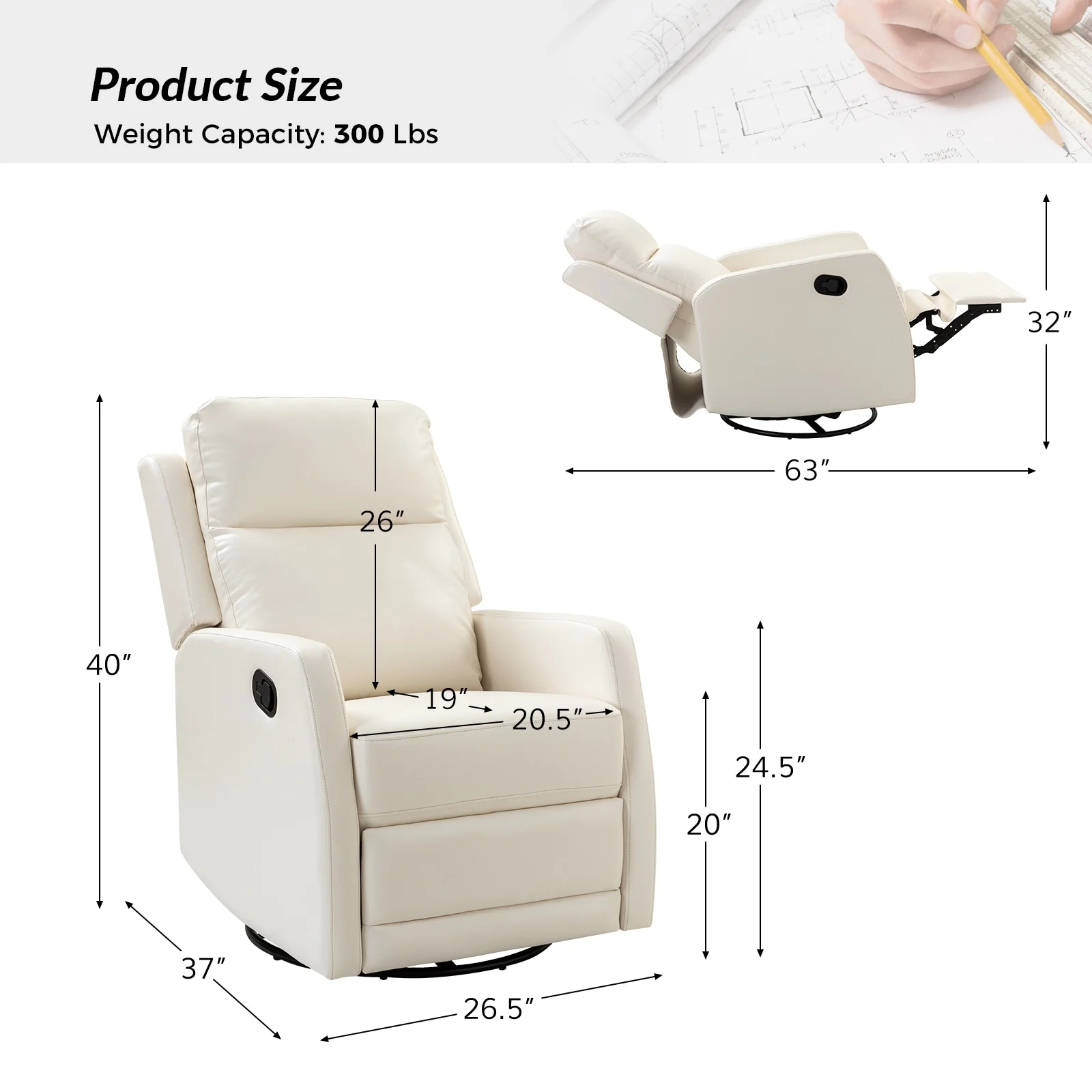 Esteban Modern Faux Leather Manual Rocking Swivel Recliner with Wingback Set of 2