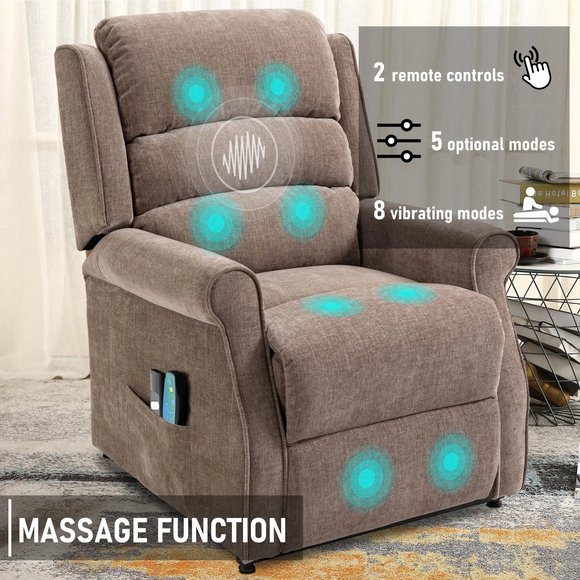 Clihome Chenille Fabric Power Lift Recliner Chair with Massage