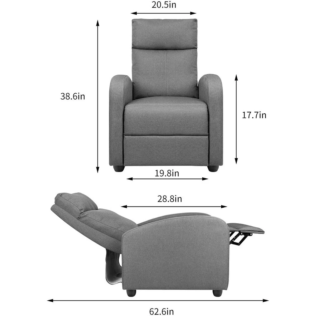 Furniwell Massage Recliner Thick Padded Single Linen Fabric Recliner