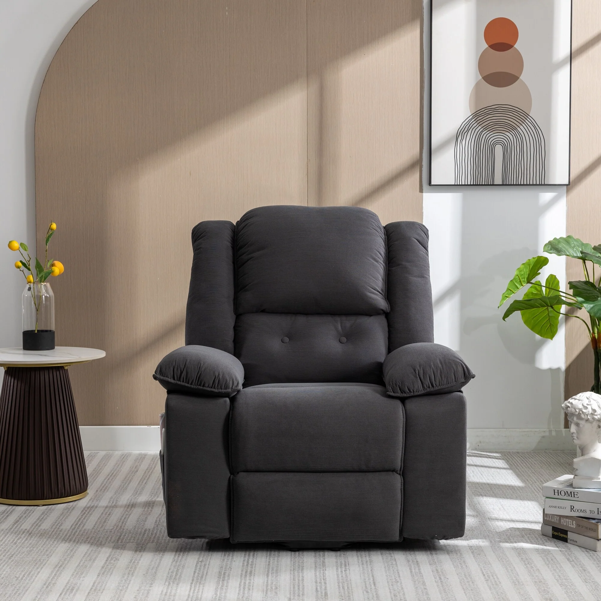 Beige Power Lift Recliner with Massage, Heating, Infinite Recline, Side Pockets, and Retractable Armrests