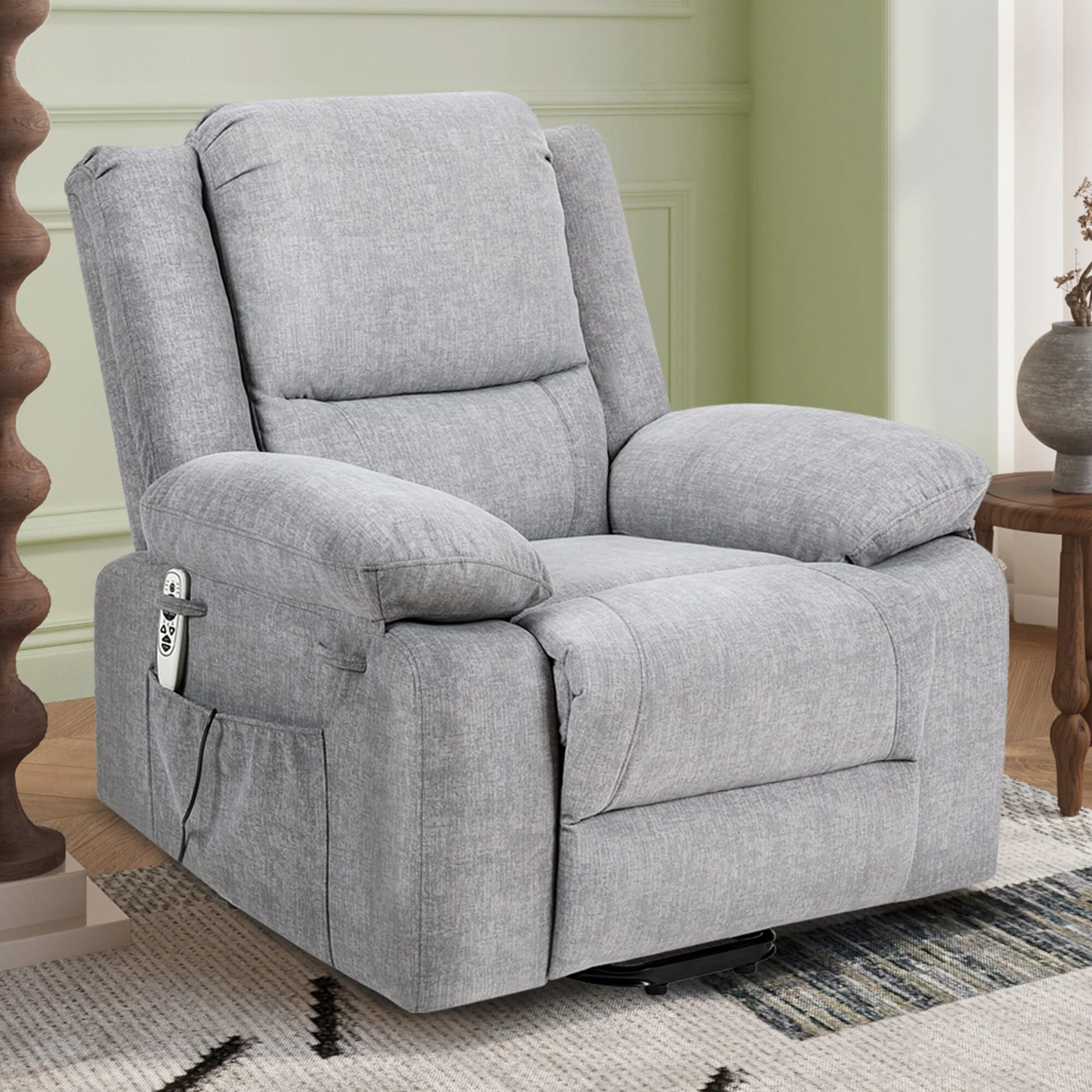 Reclining Lift Chair with Massage, Heating & Remote Control Pockets