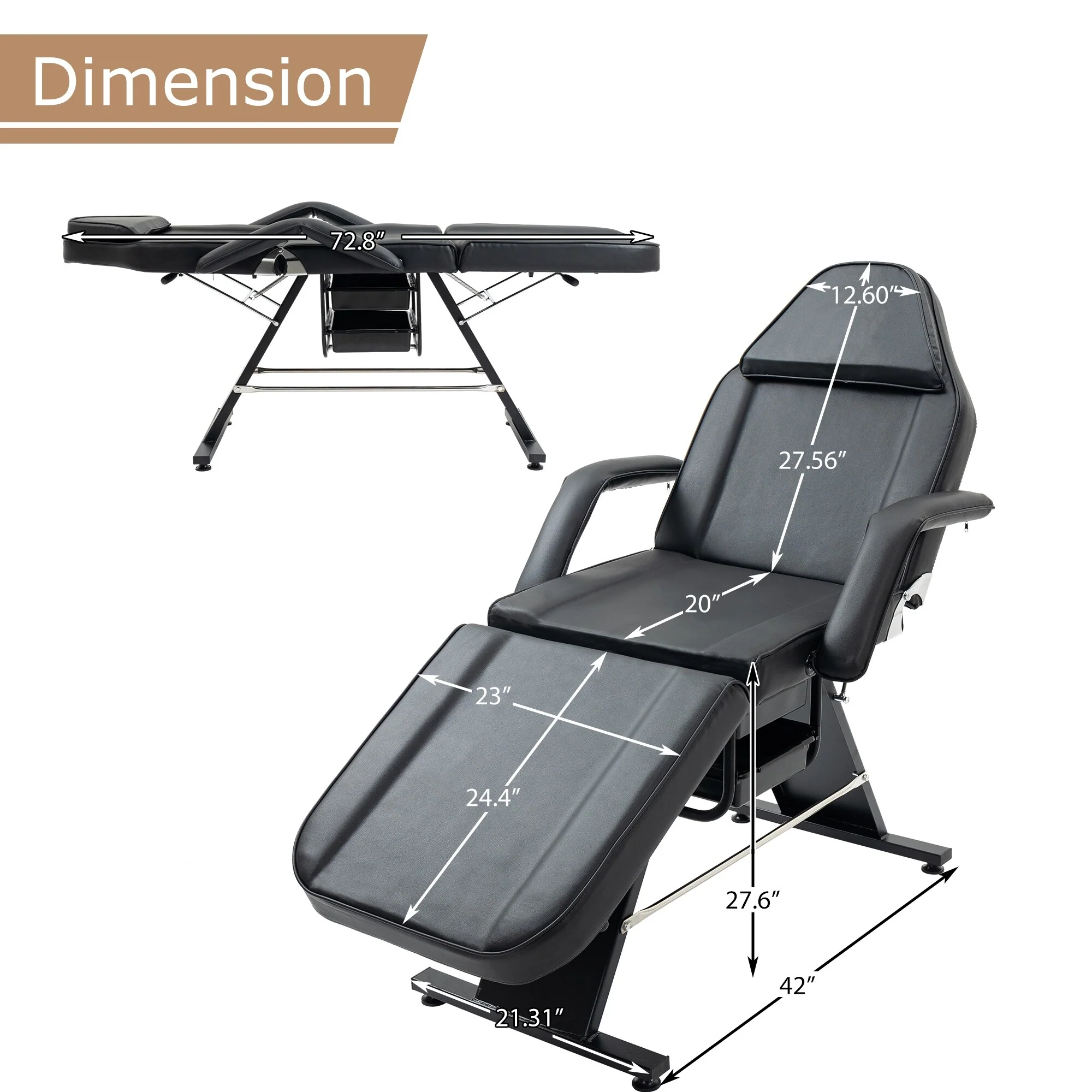 Professional Massage Spa Salon Bed Chair, Folding Lash Bed with Hydraulic Stool Adjustable Facial Chair Bed
